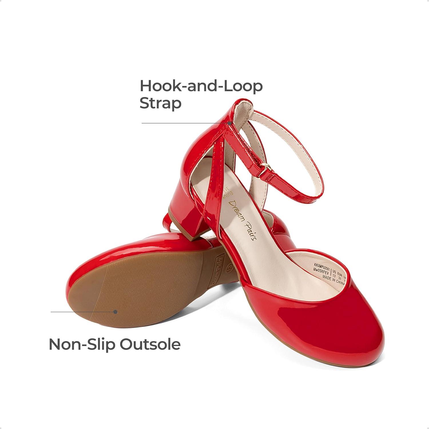 imageDREAM PAIRS Girls Dress Shoes Closed Toe High Heels Ankle Strap Toddler Little Big Kid Wedding Flower Party PumpRed