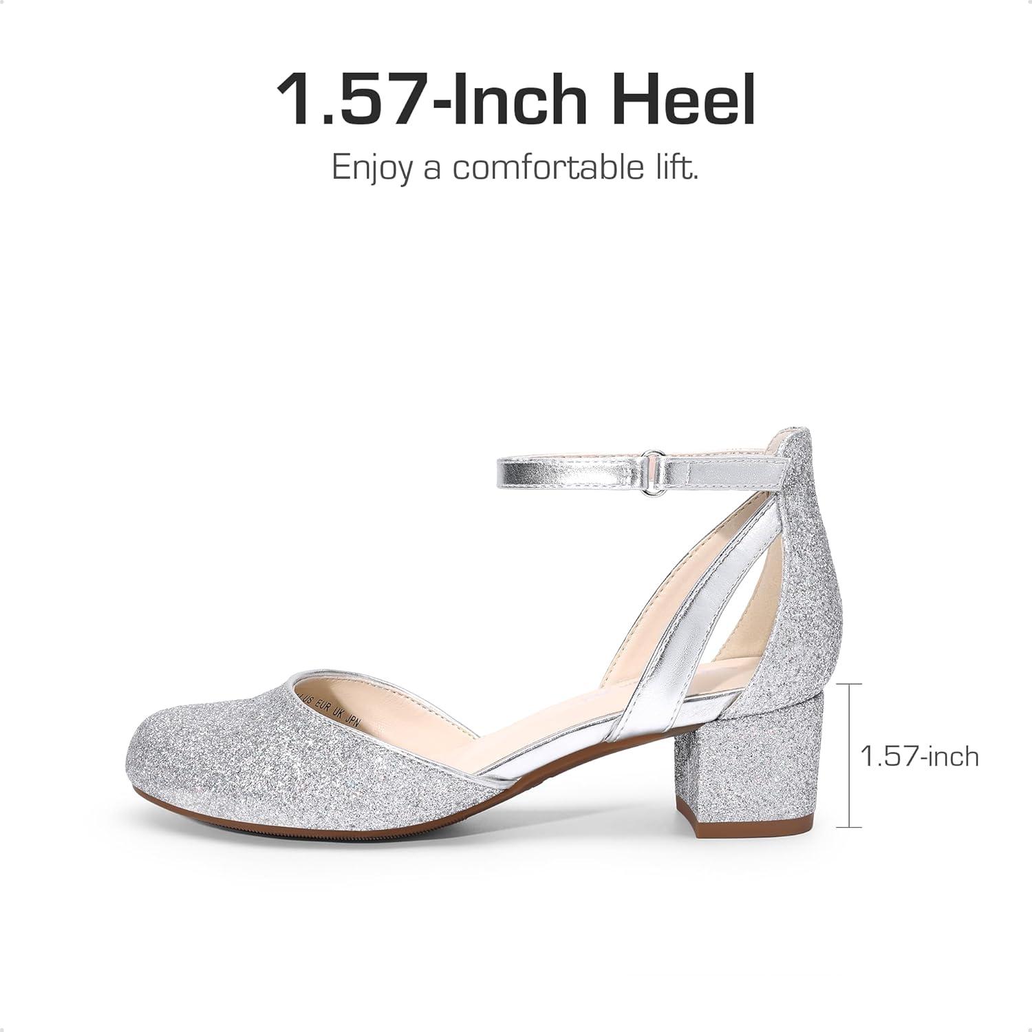 imageDREAM PAIRS Girls Dress Shoes Closed Toe High Heels Ankle Strap Toddler Little Big Kid Wedding Flower Party PumpSilver