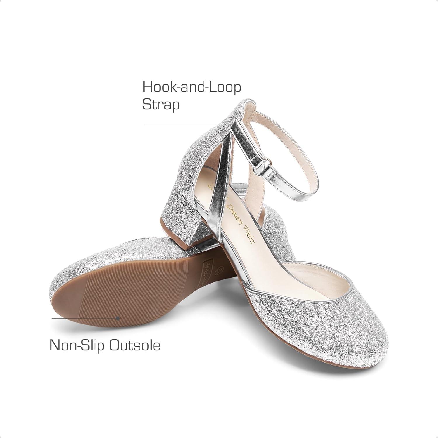 imageDREAM PAIRS Girls Dress Shoes Closed Toe High Heels Ankle Strap Toddler Little Big Kid Wedding Flower Party PumpSilver