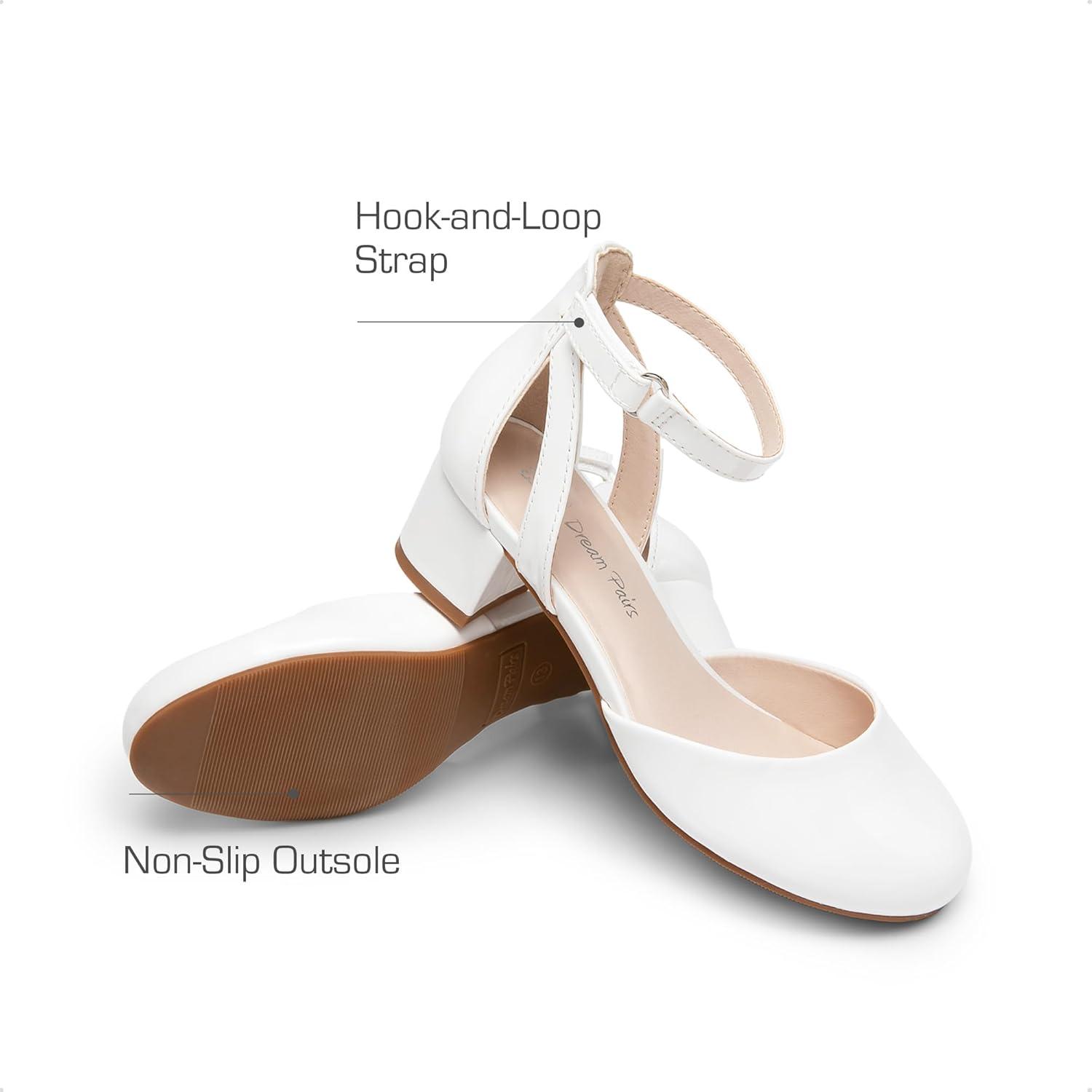 imageDREAM PAIRS Girls Dress Shoes Closed Toe High Heels Ankle Strap Toddler Little Big Kid Wedding Flower Party PumpWhite