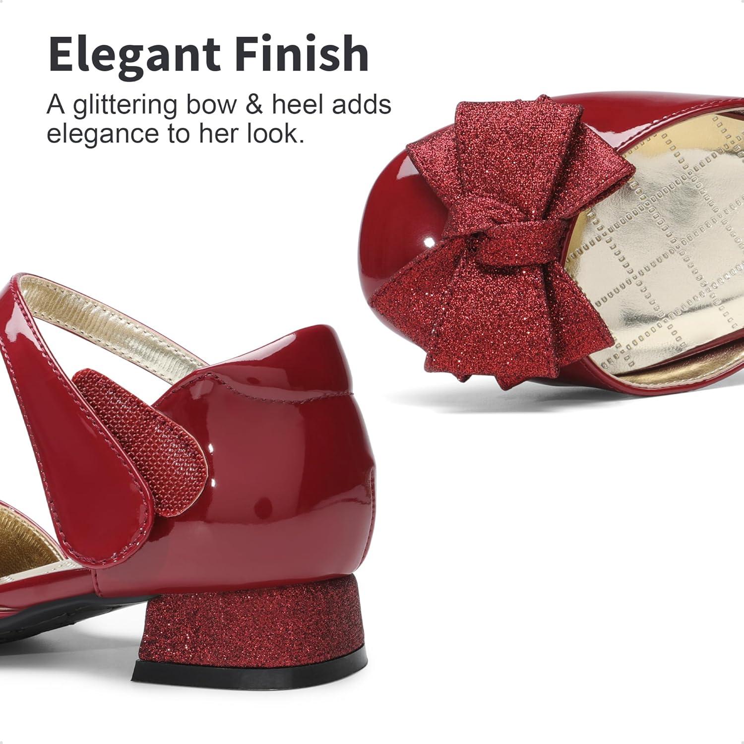 imageDREAM PAIRS Girls Dress Shoes Closed Toe Low Heels Ankle Strap Bow Ballet Wedding Party Sandals Princess Flower Shoes for Little KidDark Red