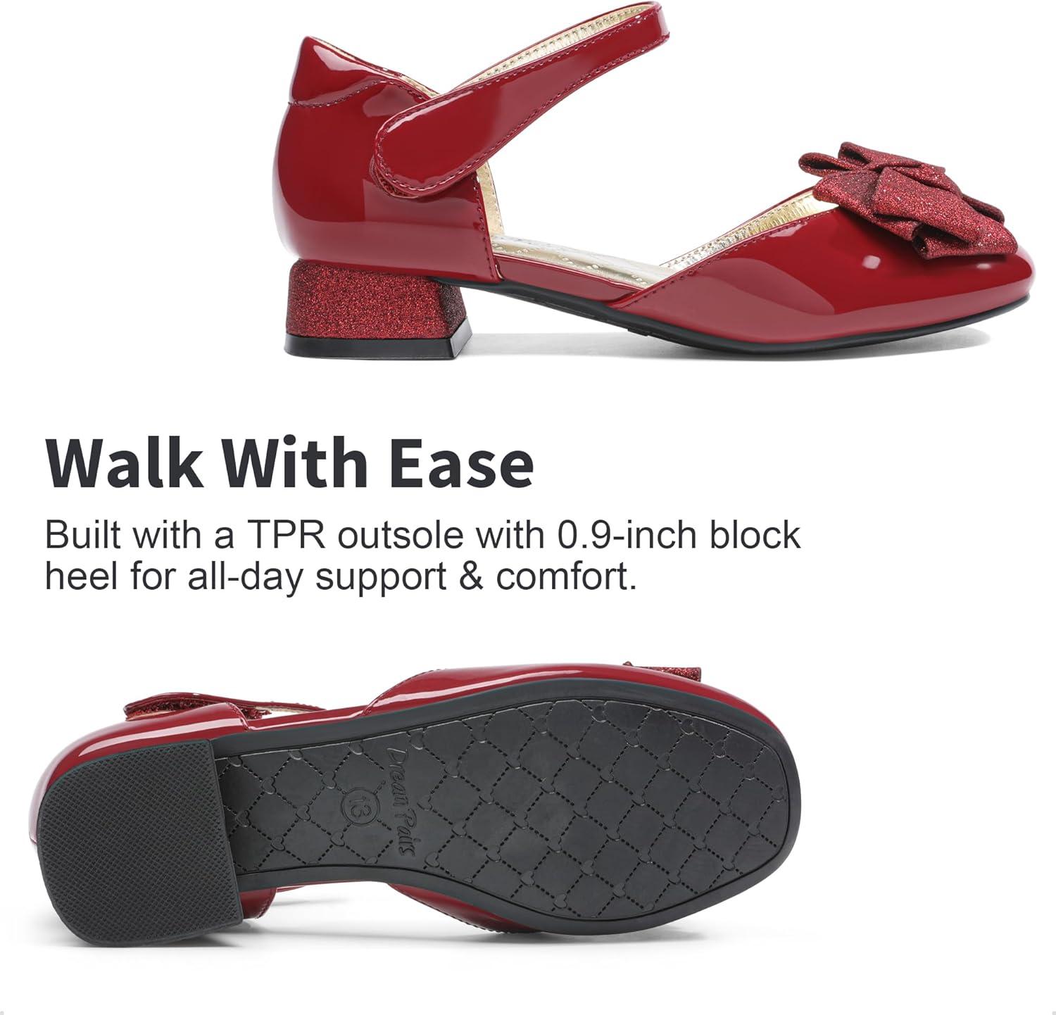 imageDREAM PAIRS Girls Dress Shoes Closed Toe Low Heels Ankle Strap Bow Ballet Wedding Party Sandals Princess Flower Shoes for Little KidDark Red