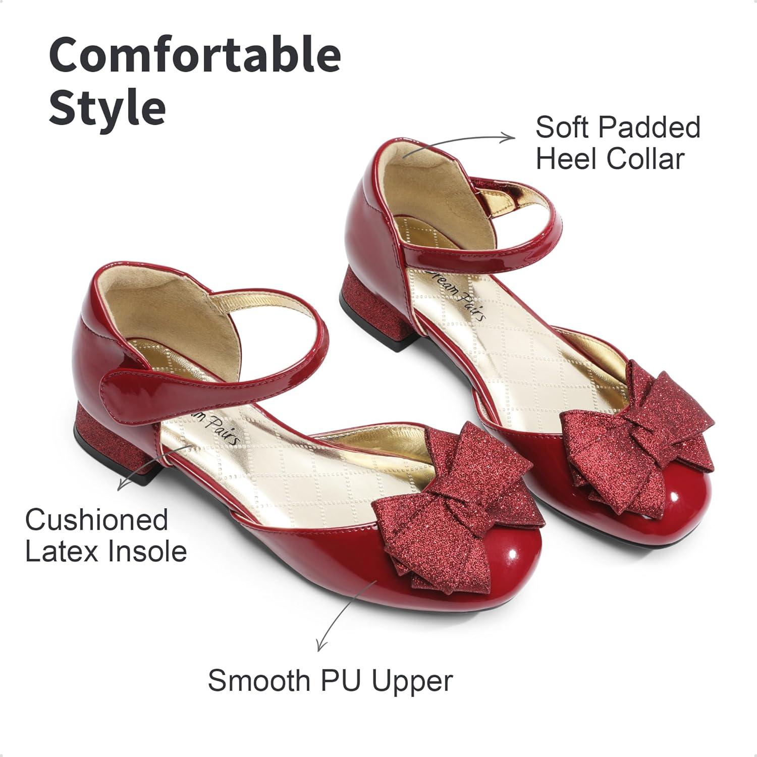 imageDREAM PAIRS Girls Dress Shoes Closed Toe Low Heels Ankle Strap Bow Ballet Wedding Party Sandals Princess Flower Shoes for Little KidDark Red