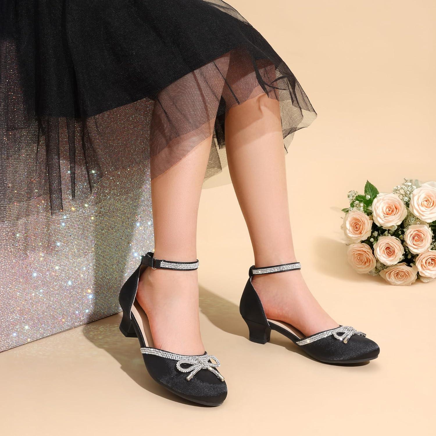 imageDREAM PAIRS Girls Dress Shoes Closed Toe Low Heels Ankle Strap Pumps for Toddler Little Big Kid Flower Party Wedding PrincessBlack