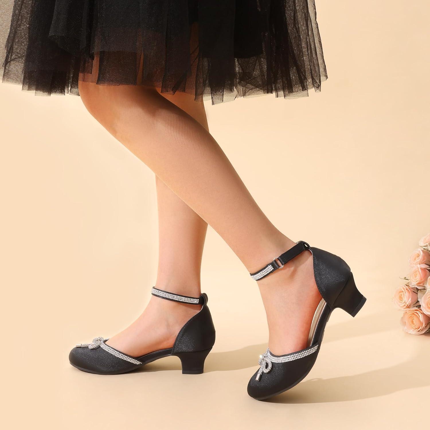 imageDREAM PAIRS Girls Dress Shoes Closed Toe Low Heels Ankle Strap Pumps for Toddler Little Big Kid Flower Party Wedding PrincessBlack