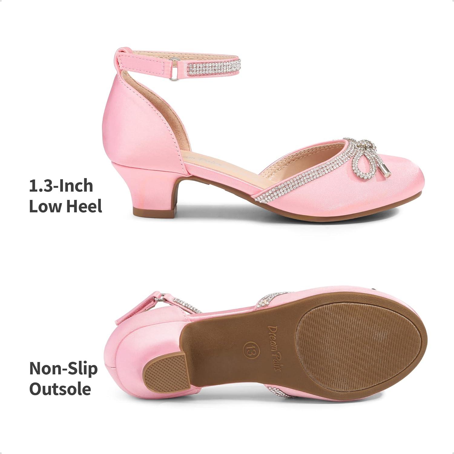 imageDREAM PAIRS Girls Dress Shoes Closed Toe Low Heels Ankle Strap Pumps for Toddler Little Big Kid Flower Party Wedding PrincessPink