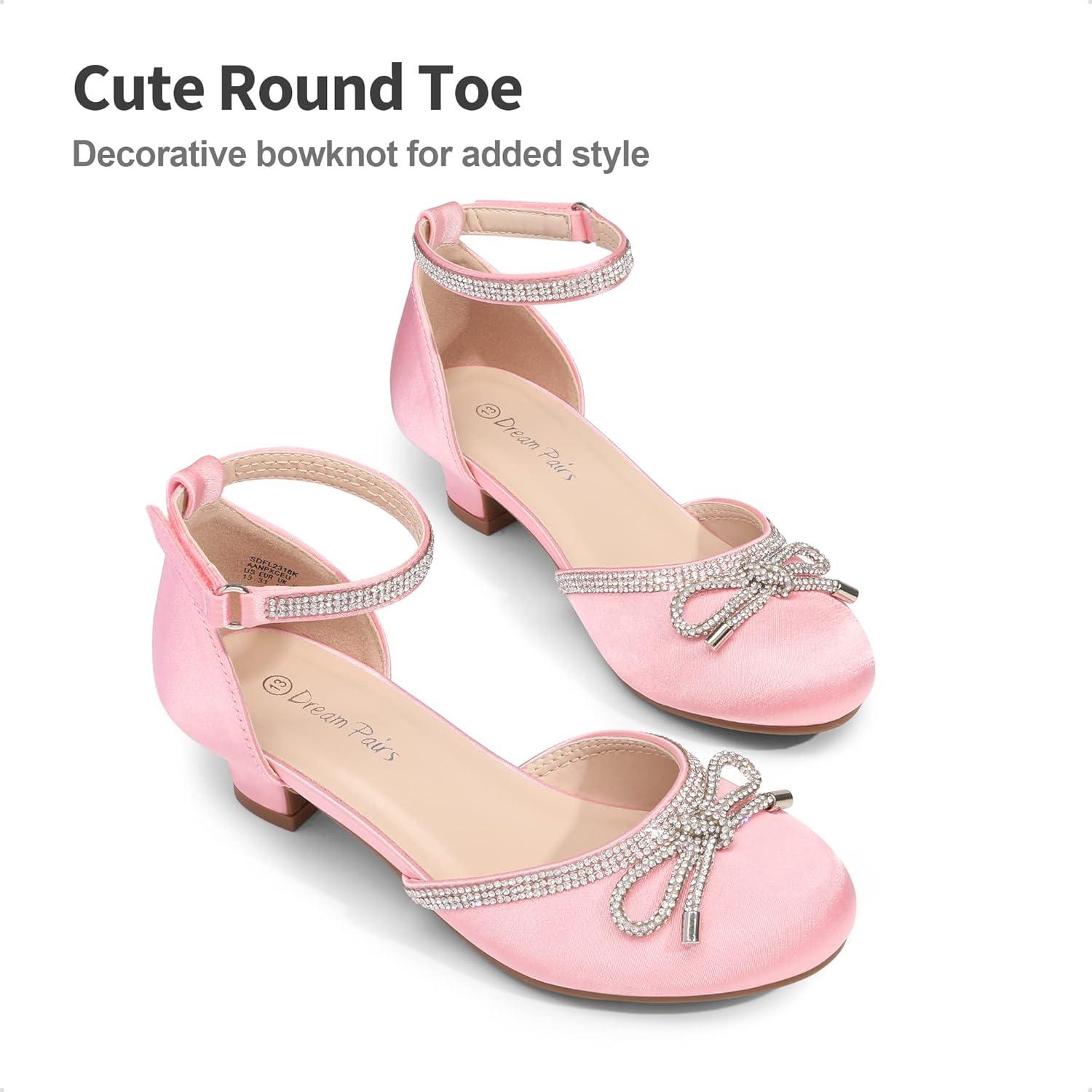imageDREAM PAIRS Girls Dress Shoes Closed Toe Low Heels Ankle Strap Pumps for Toddler Little Big Kid Flower Party Wedding PrincessPink
