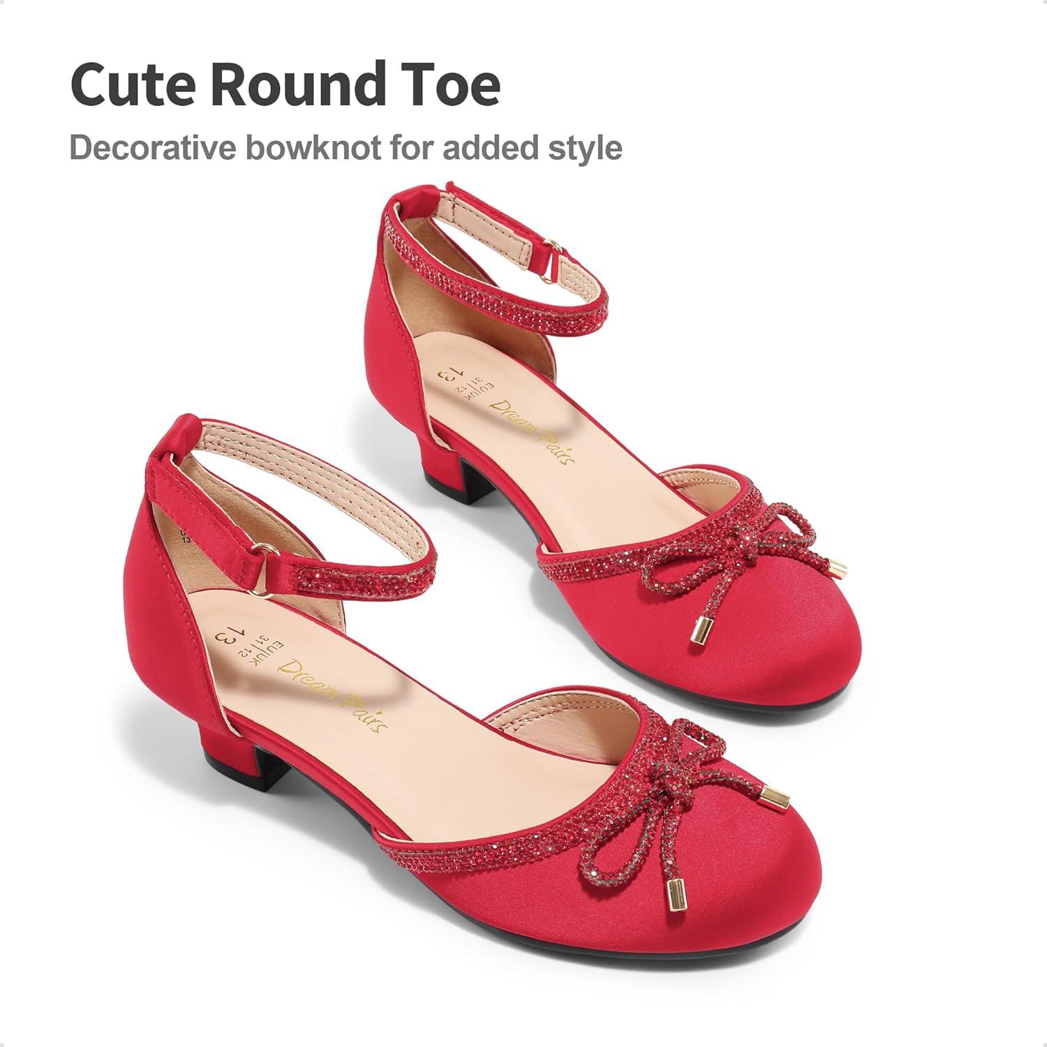 imageDREAM PAIRS Girls Dress Shoes Closed Toe Low Heels Ankle Strap Pumps for Toddler Little Big Kid Flower Party Wedding PrincessRed