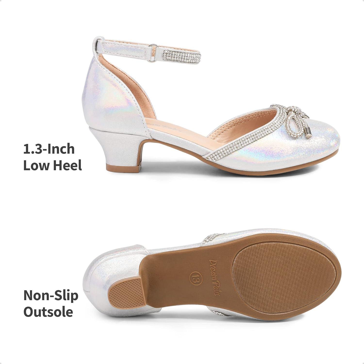 imageDREAM PAIRS Girls Dress Shoes Closed Toe Low Heels Ankle Strap Pumps for Toddler Little Big Kid Flower Party Wedding PrincessSilver