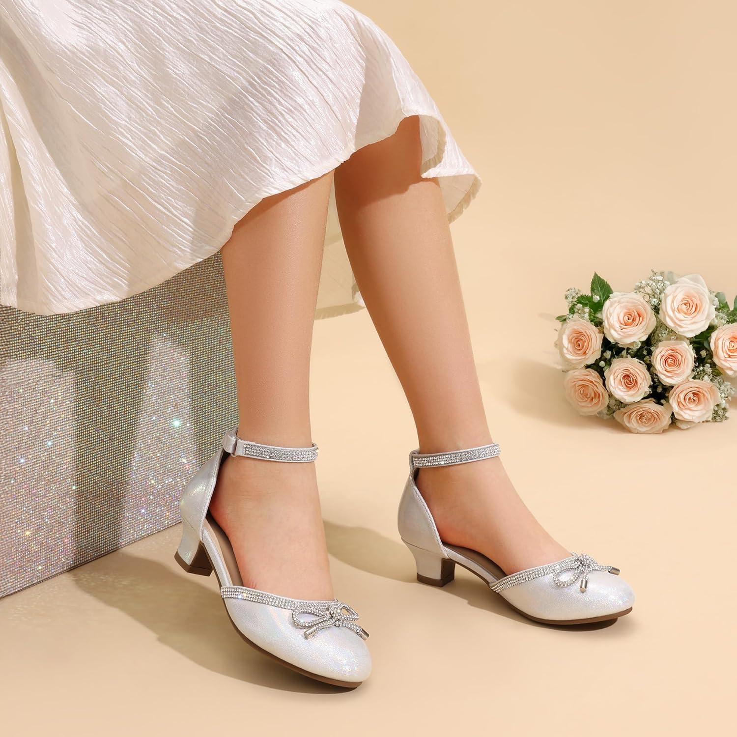 imageDREAM PAIRS Girls Dress Shoes Closed Toe Low Heels Ankle Strap Pumps for Toddler Little Big Kid Flower Party Wedding PrincessSilver
