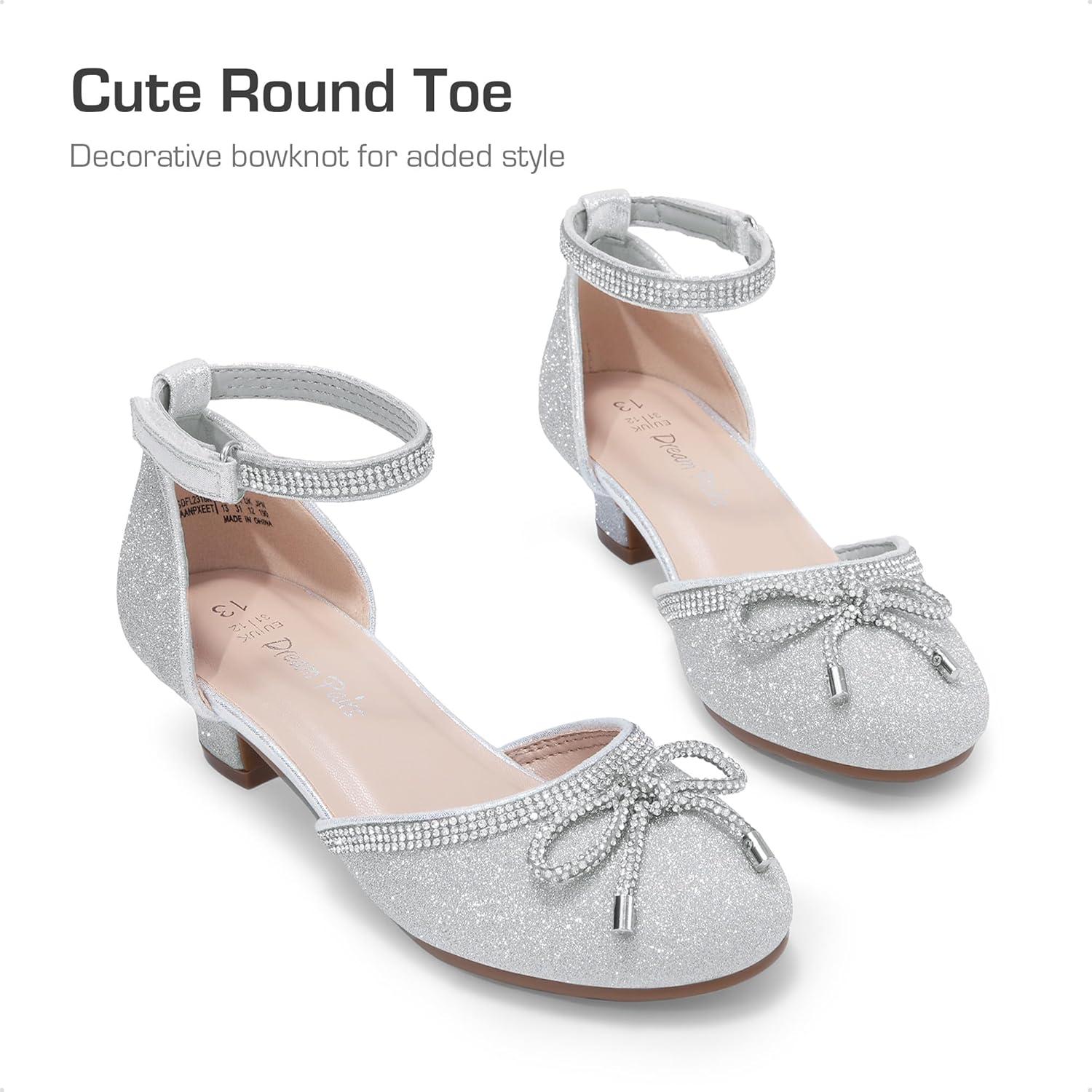 imageDREAM PAIRS Girls Dress Shoes Closed Toe Low Heels Ankle Strap Pumps for Toddler Little Big Kid Flower Party Wedding PrincessSilverglitter