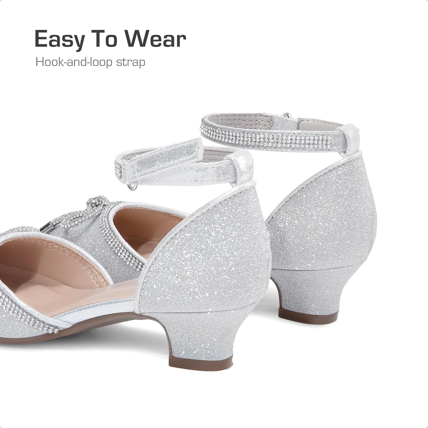 imageDREAM PAIRS Girls Dress Shoes Closed Toe Low Heels Ankle Strap Pumps for Toddler Little Big Kid Flower Party Wedding PrincessSilverglitter