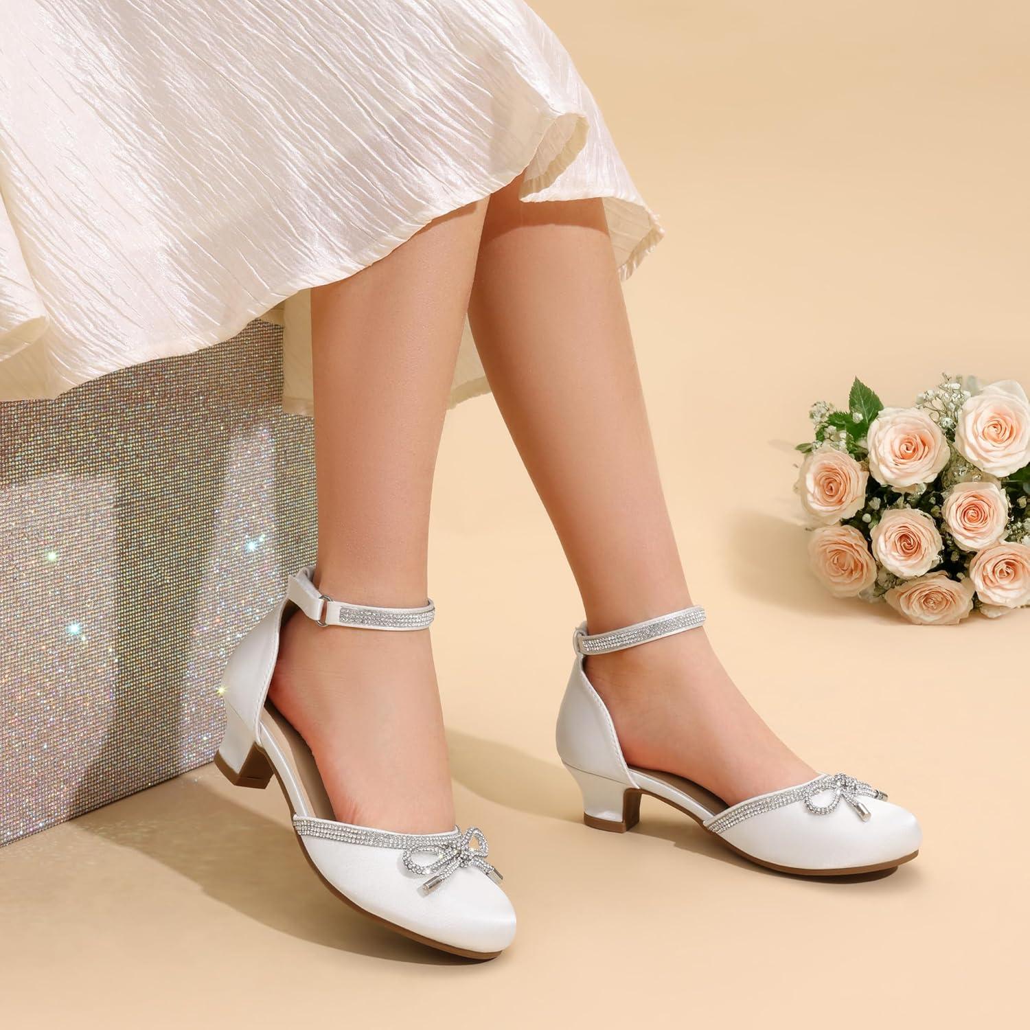 imageDREAM PAIRS Girls Dress Shoes Closed Toe Low Heels Ankle Strap Pumps for Toddler Little Big Kid Flower Party Wedding PrincessWhite