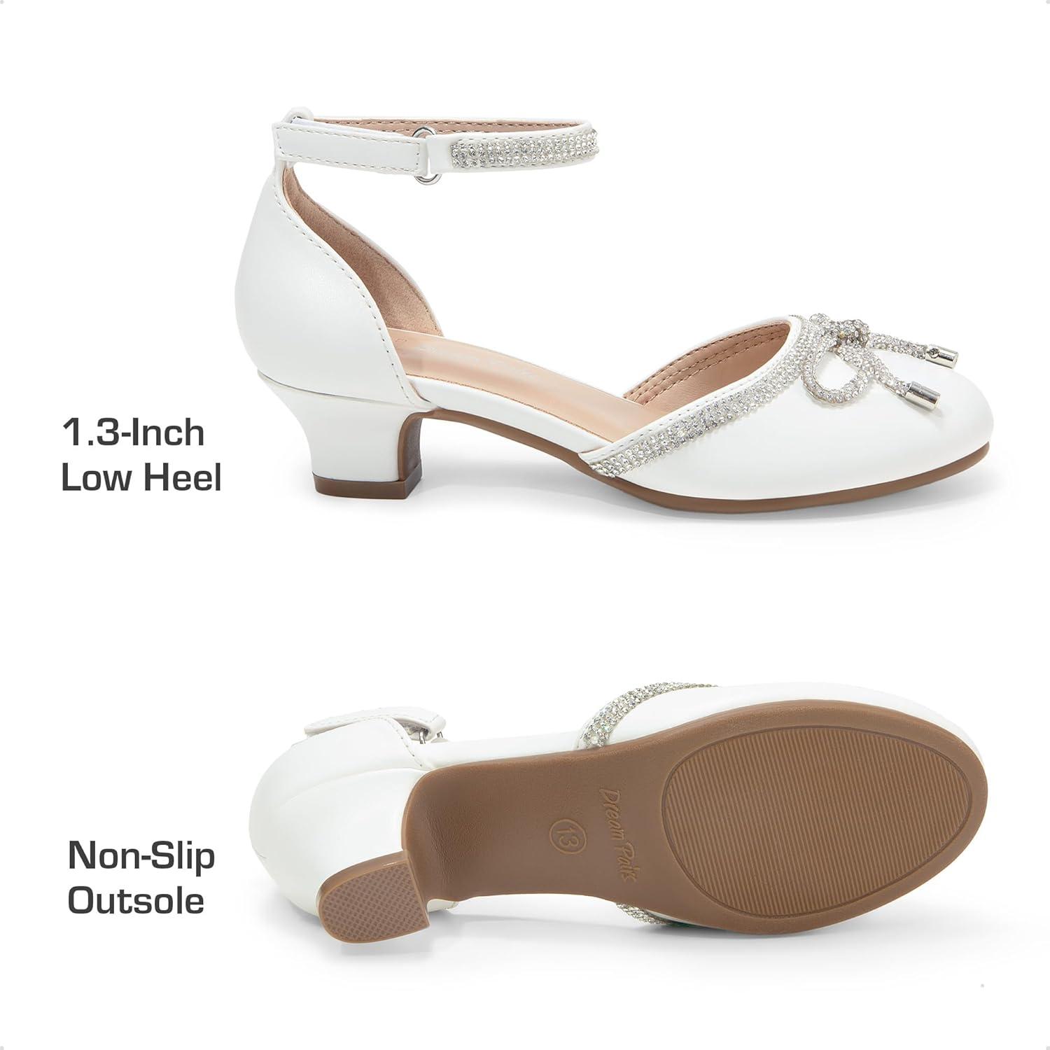 imageDREAM PAIRS Girls Dress Shoes Closed Toe Low Heels Ankle Strap Pumps for Toddler Little Big Kid Flower Party Wedding PrincessWhitepu