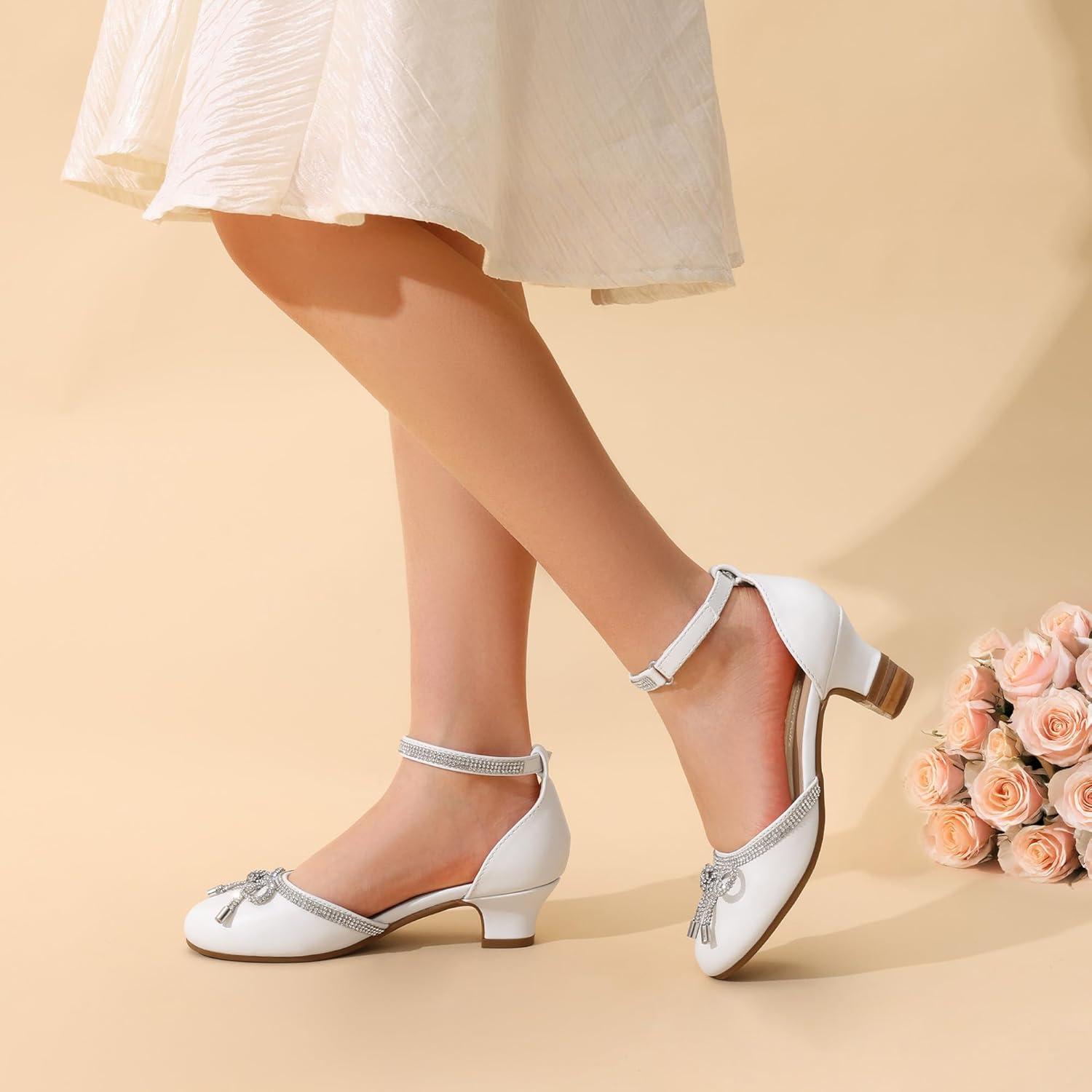 imageDREAM PAIRS Girls Dress Shoes Closed Toe Low Heels Ankle Strap Pumps for Toddler Little Big Kid Flower Party Wedding PrincessWhitepu