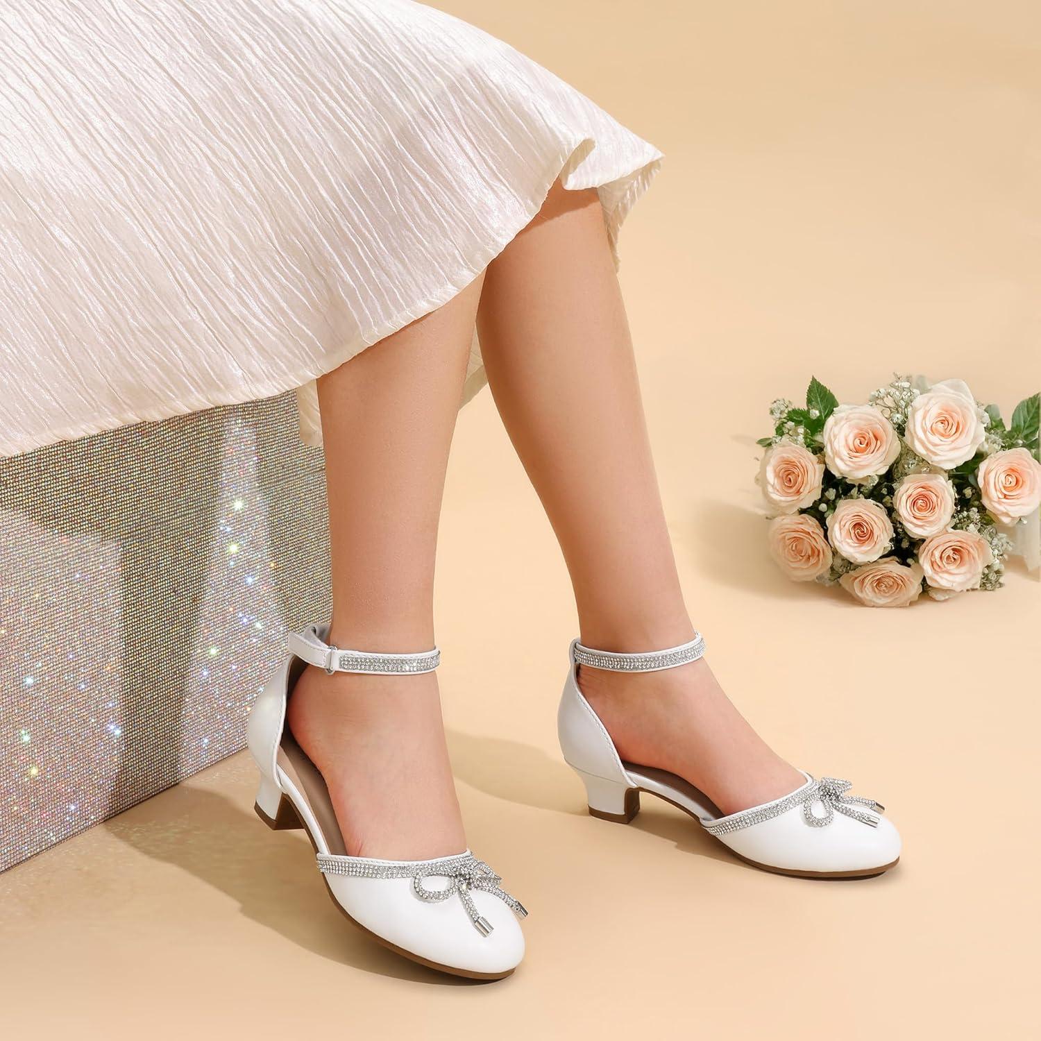 imageDREAM PAIRS Girls Dress Shoes Closed Toe Low Heels Ankle Strap Pumps for Toddler Little Big Kid Flower Party Wedding PrincessWhitepu