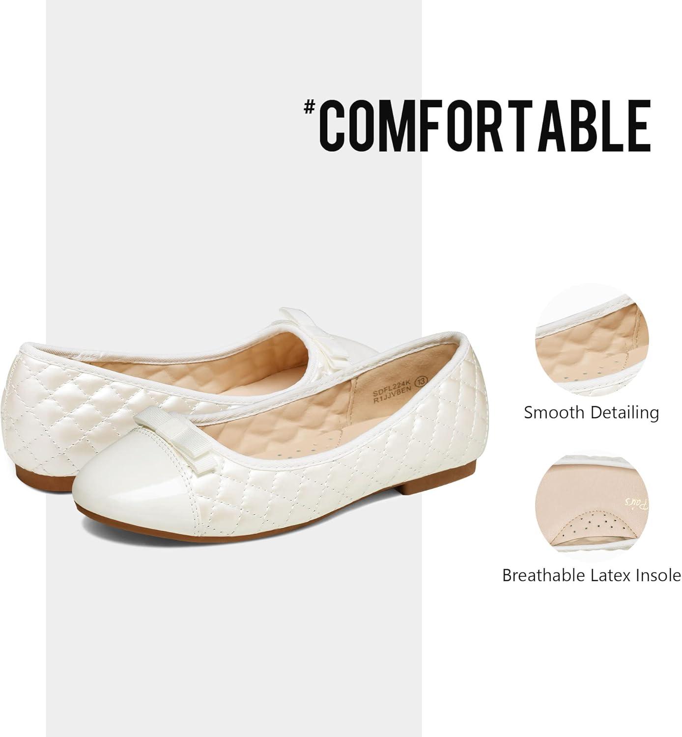 imageDREAM PAIRS Girls Dress Shoes Flower Girl Slipon Bow Ballet Flats for Wedding Party School Little KidBig KidBeigeWhite