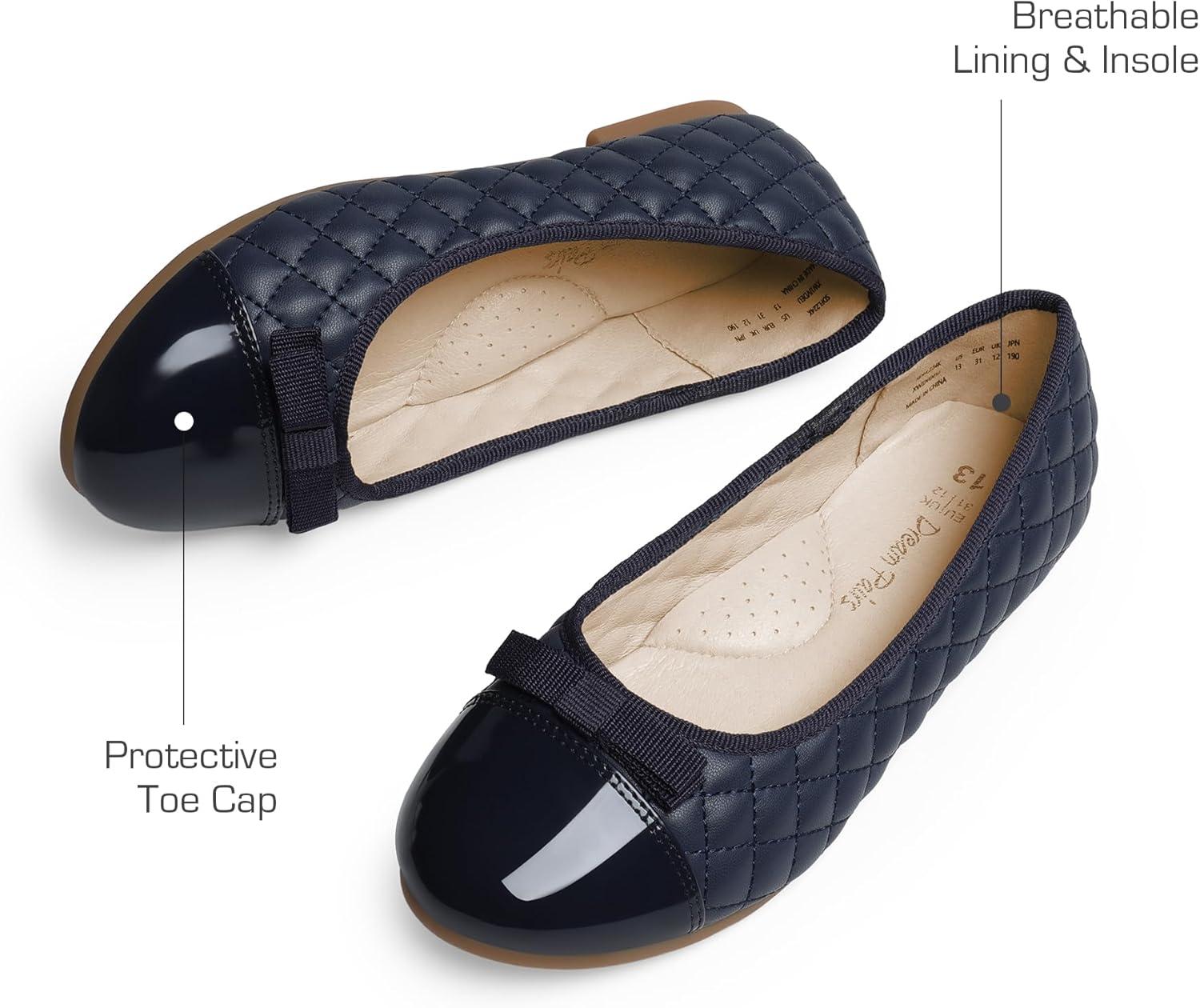 imageDREAM PAIRS Girls Dress Shoes Flower Girl Slipon Bow Ballet Flats for Wedding Party School Little KidBig KidNavyBlue