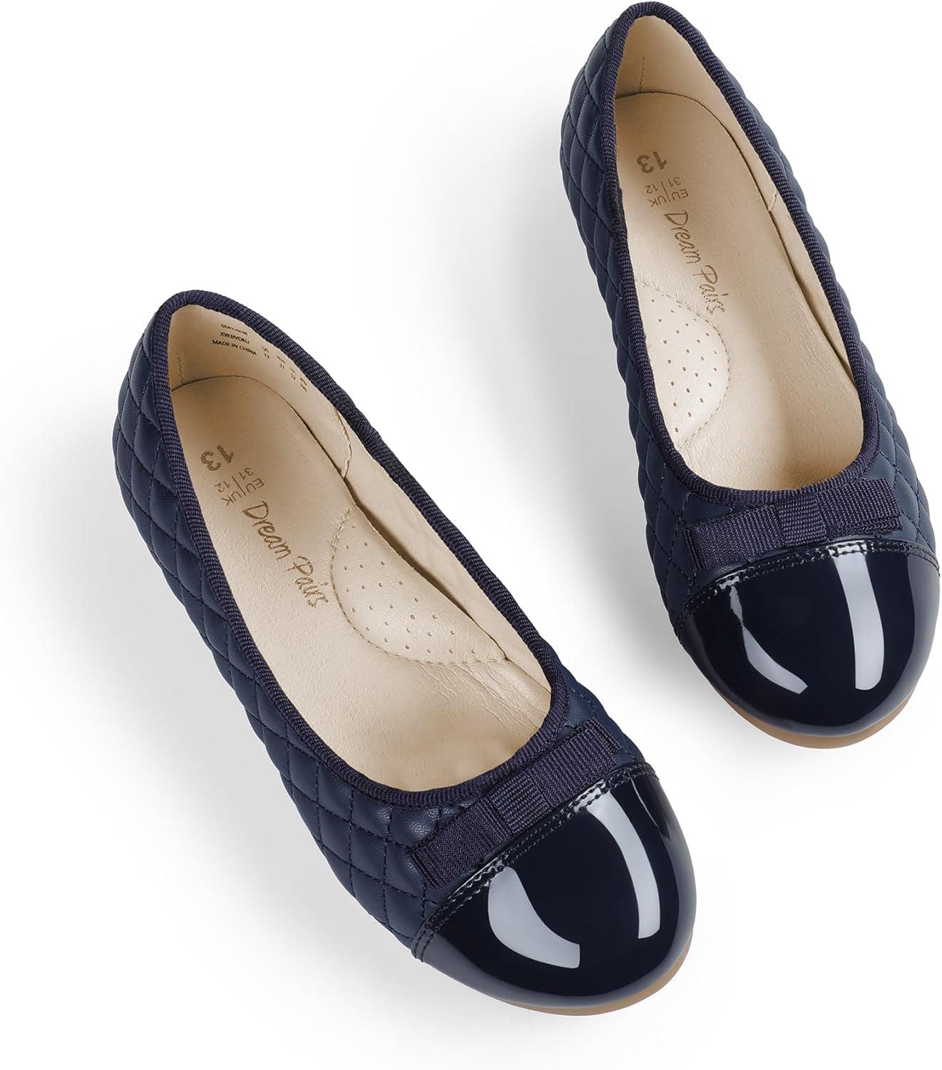 imageDREAM PAIRS Girls Dress Shoes Flower Girl Slipon Bow Ballet Flats for Wedding Party School Little KidBig KidNavyBlue