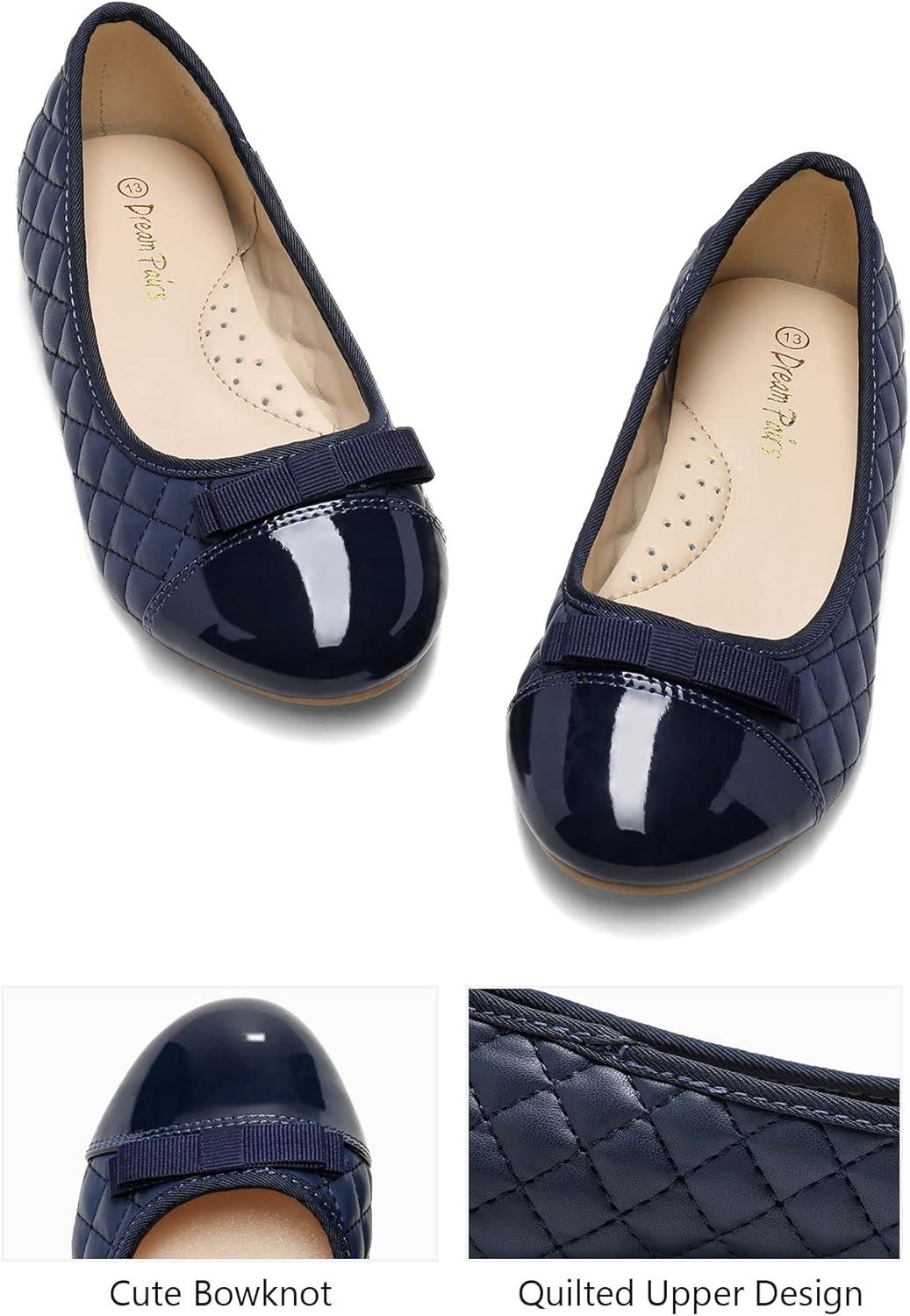 imageDREAM PAIRS Girls Dress Shoes Flower Girl Slipon Bow Ballet Flats for Wedding Party School Little KidBig KidNavyBlue