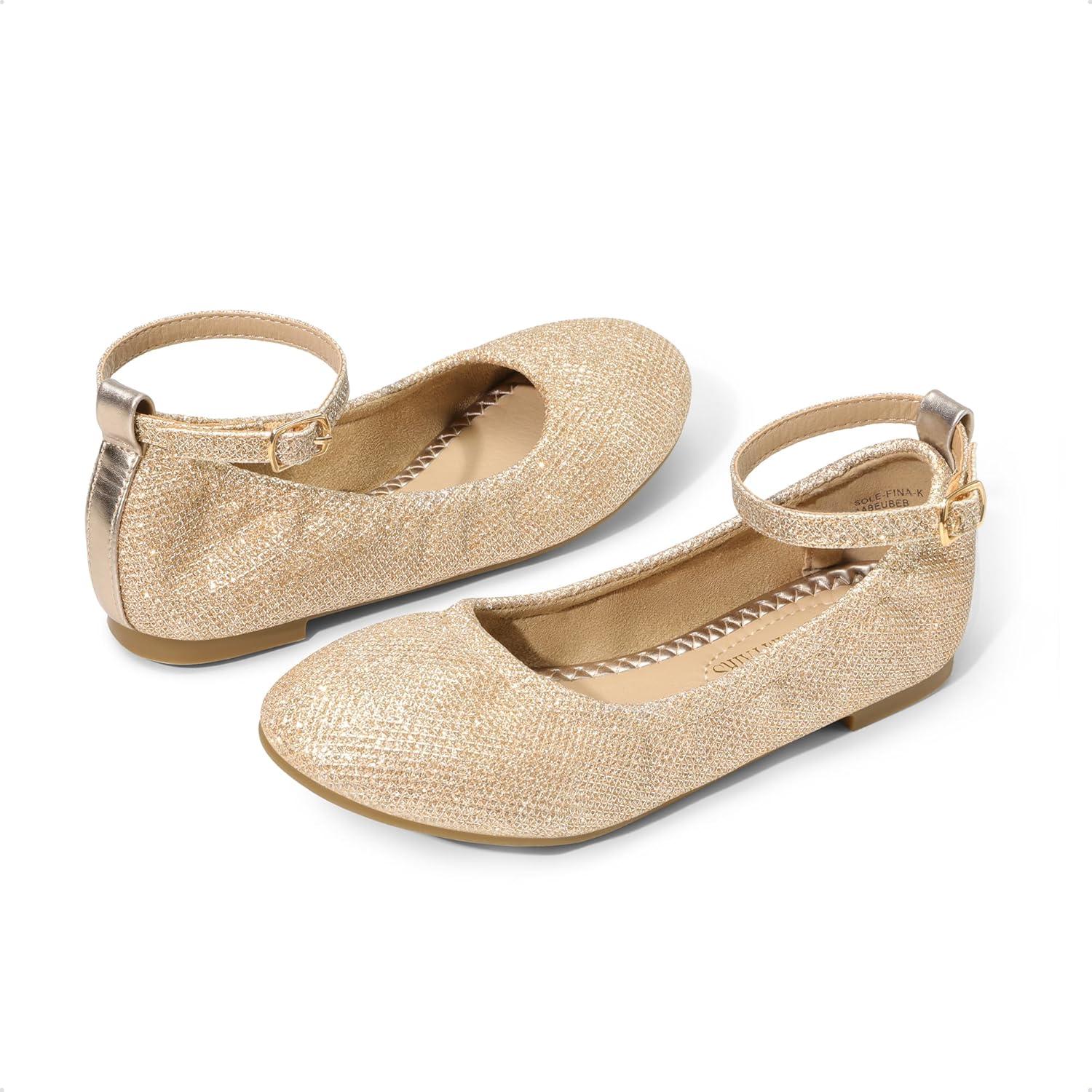 imageDREAM PAIRS Girls Dress Shoes Girls Ballerina Flat Ankle Strap Ballet Flats ToddlerLittle KidBig KidGoldGlitter