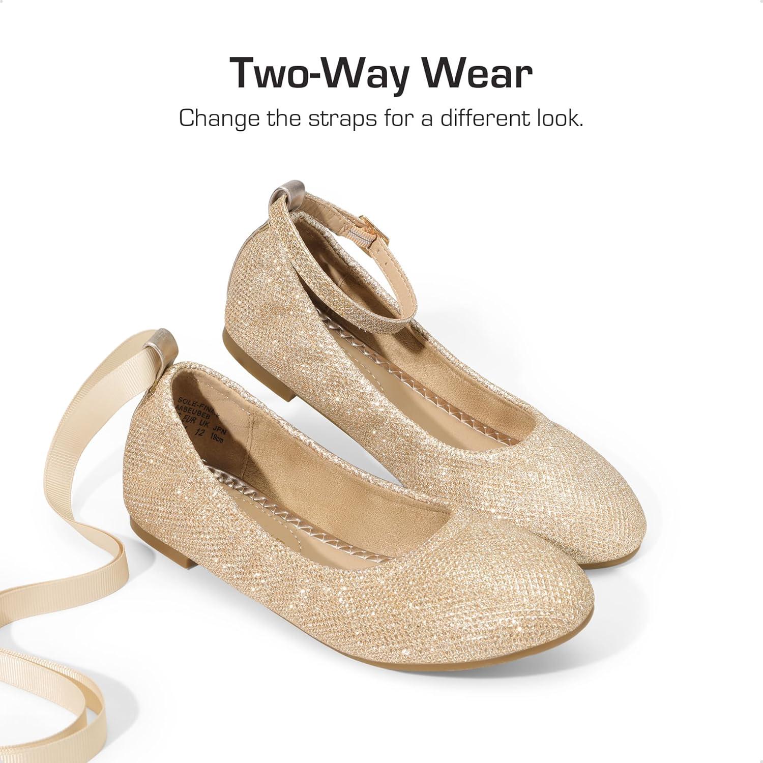 imageDREAM PAIRS Girls Dress Shoes Girls Ballerina Flat Ankle Strap Ballet Flats ToddlerLittle KidBig KidGoldGlitter