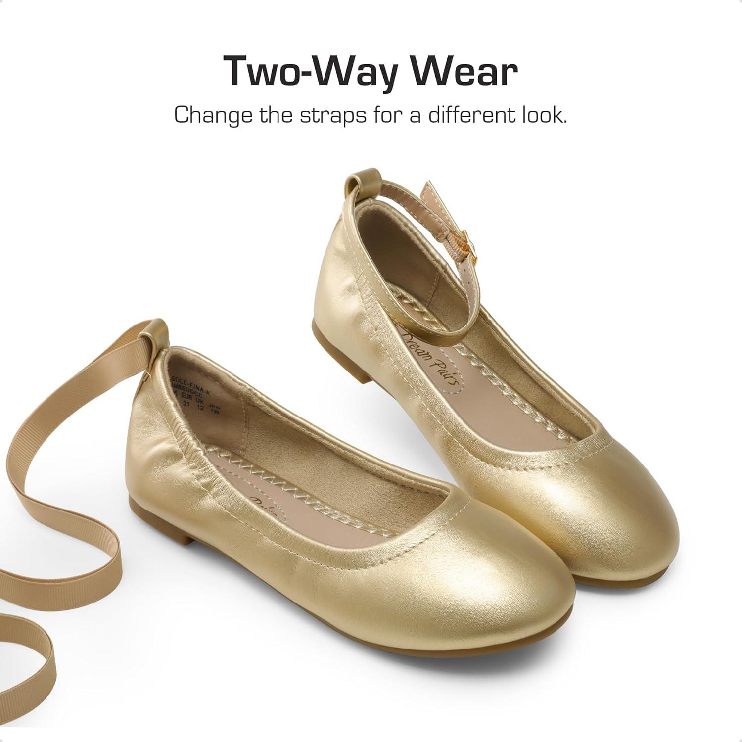 imageDREAM PAIRS Girls Dress Shoes Girls Ballerina Flat Ankle Strap Ballet Flats ToddlerLittle KidBig KidGoldpu