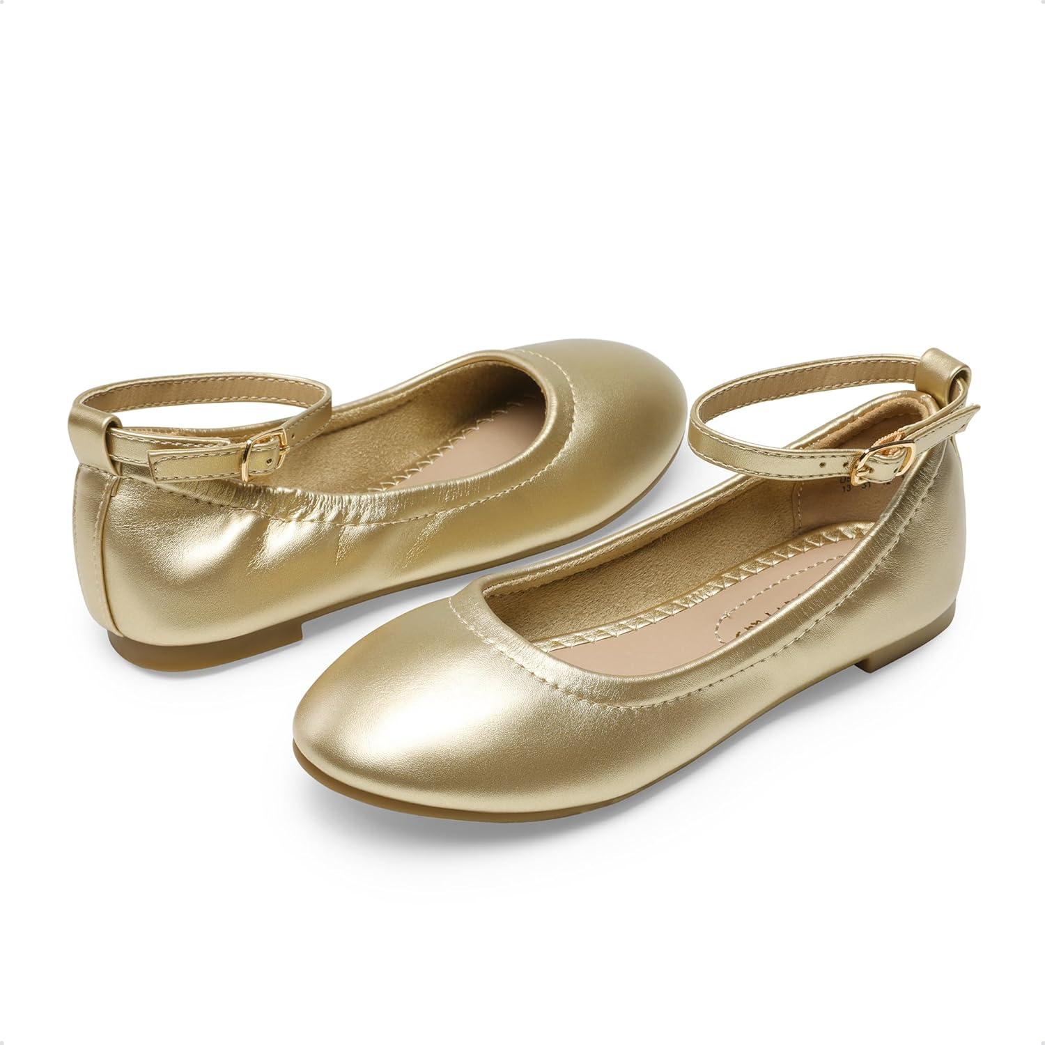 imageDREAM PAIRS Girls Dress Shoes Girls Ballerina Flat Ankle Strap Ballet Flats ToddlerLittle KidBig KidGoldpu