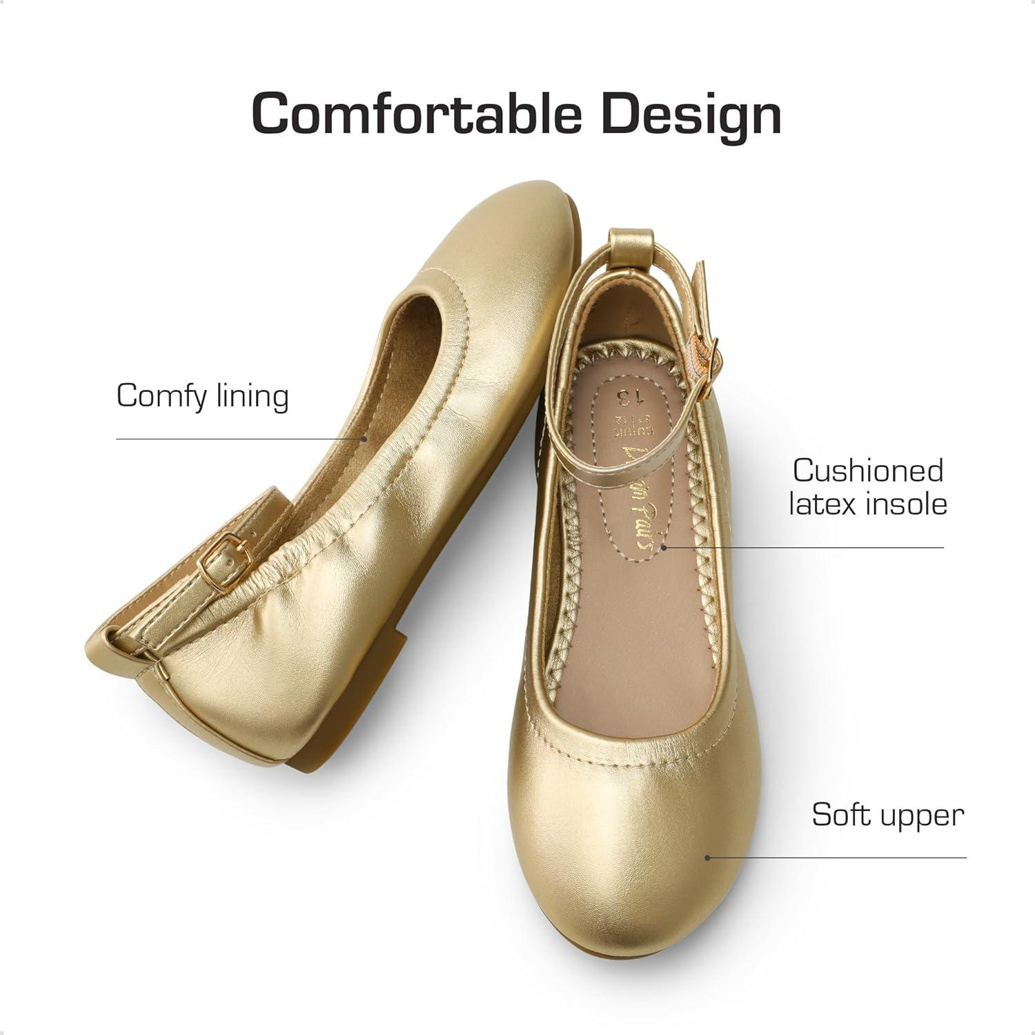 imageDREAM PAIRS Girls Dress Shoes Girls Ballerina Flat Ankle Strap Ballet Flats ToddlerLittle KidBig KidGoldpu