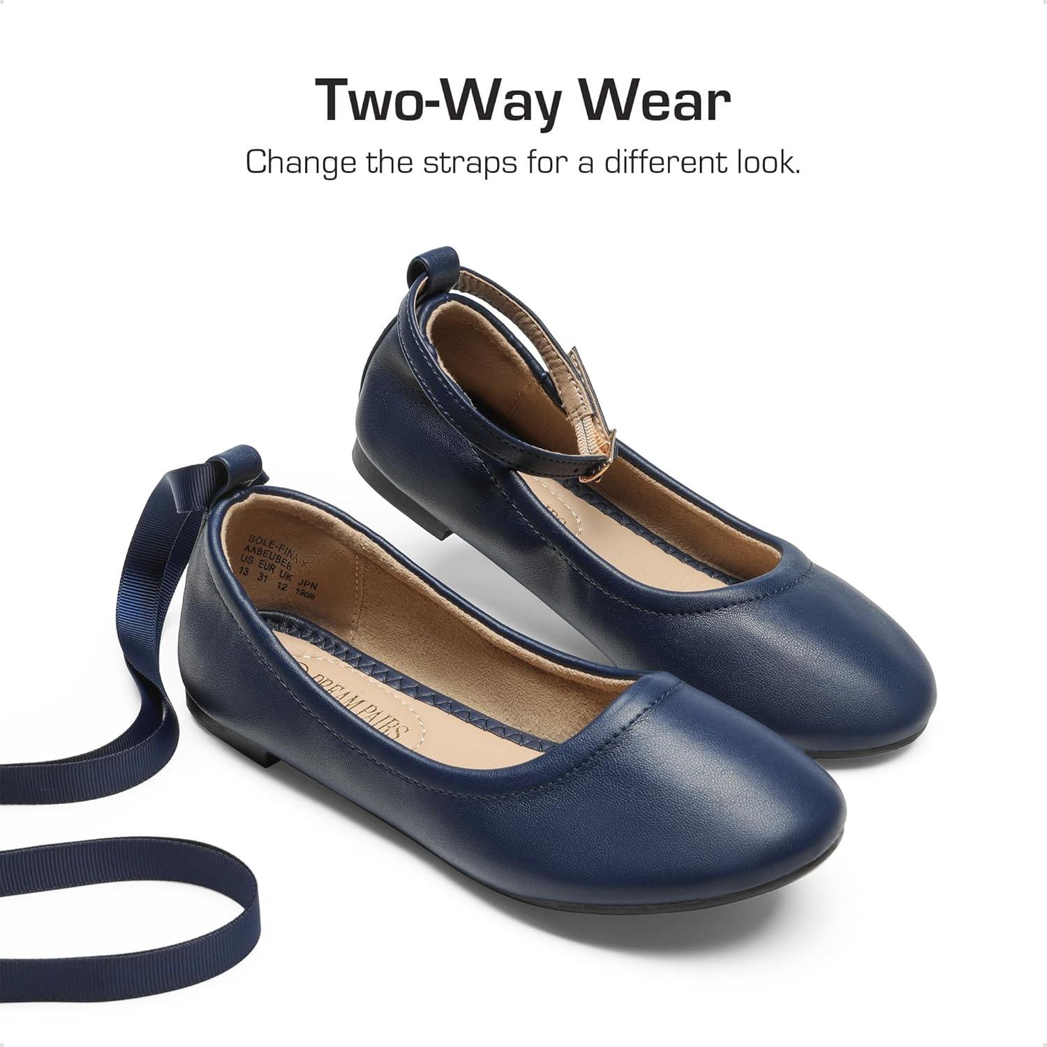 imageDREAM PAIRS Girls Dress Shoes Girls Ballerina Flat Ankle Strap Ballet Flats ToddlerLittle KidBig KidNavy