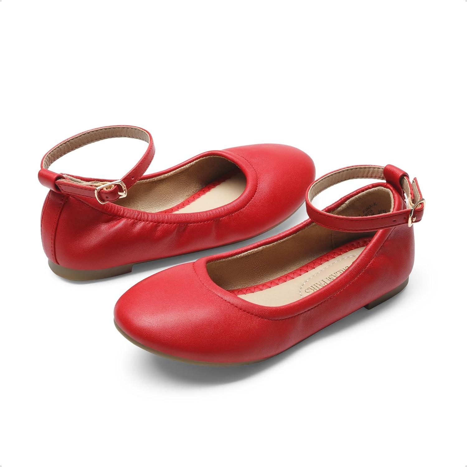 imageDREAM PAIRS Girls Dress Shoes Girls Ballerina Flat Ankle Strap Ballet Flats ToddlerLittle KidBig KidRed