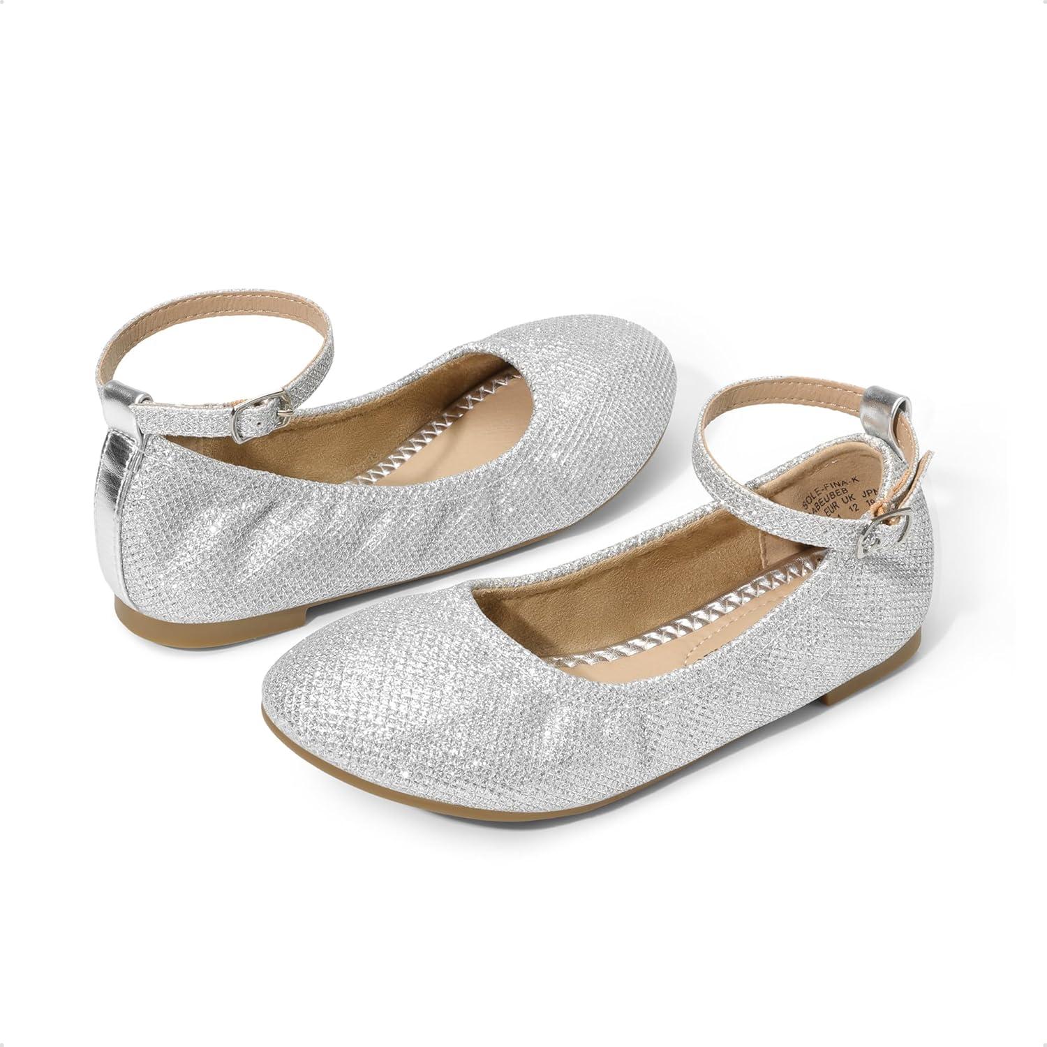 imageDREAM PAIRS Girls Dress Shoes Girls Ballerina Flat Ankle Strap Ballet Flats ToddlerLittle KidBig KidSilverGlitter