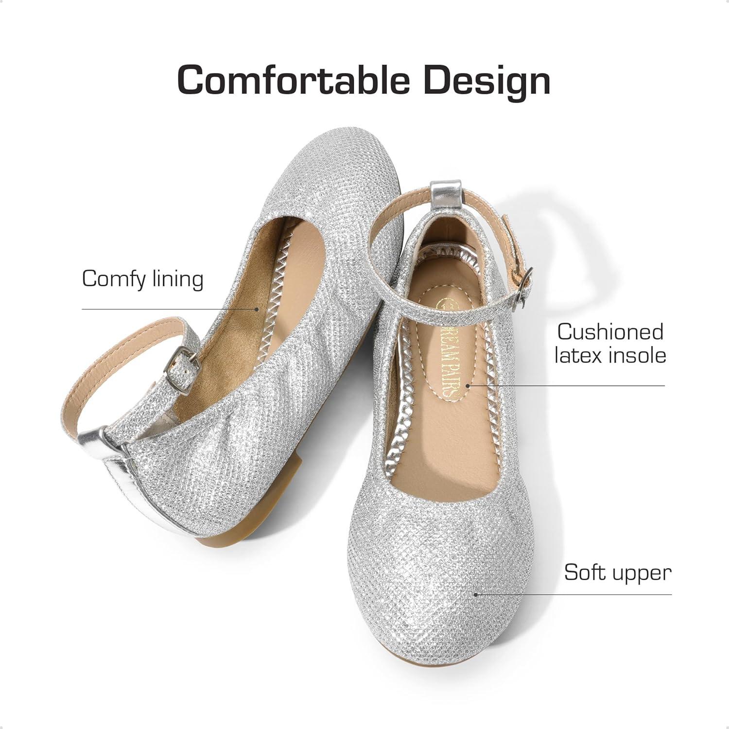 imageDREAM PAIRS Girls Dress Shoes Girls Ballerina Flat Ankle Strap Ballet Flats ToddlerLittle KidBig KidSilverGlitter