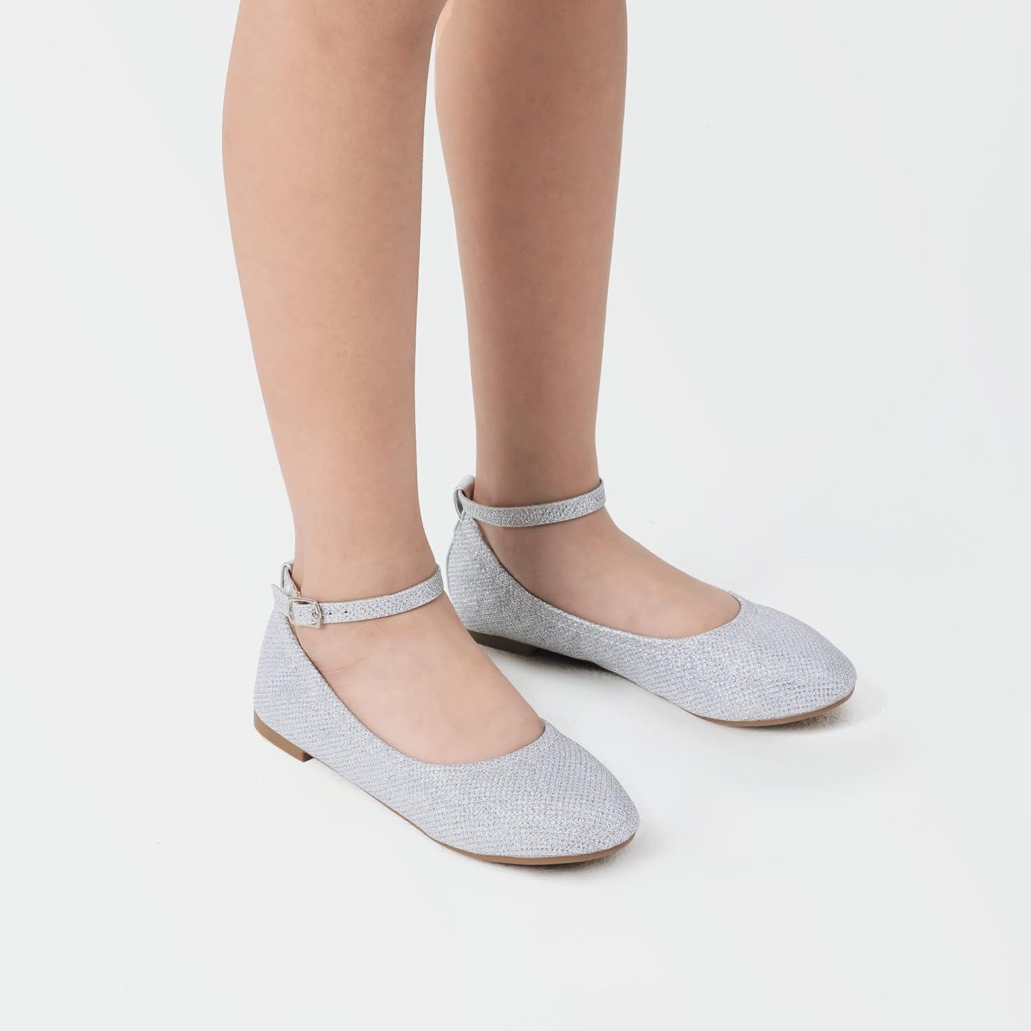 imageDREAM PAIRS Girls Dress Shoes Girls Ballerina Flat Ankle Strap Ballet Flats ToddlerLittle KidBig KidSilverGlitter