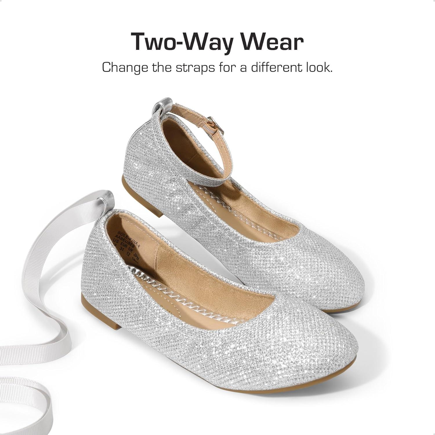 imageDREAM PAIRS Girls Dress Shoes Girls Ballerina Flat Ankle Strap Ballet Flats ToddlerLittle KidBig KidSilverGlitter
