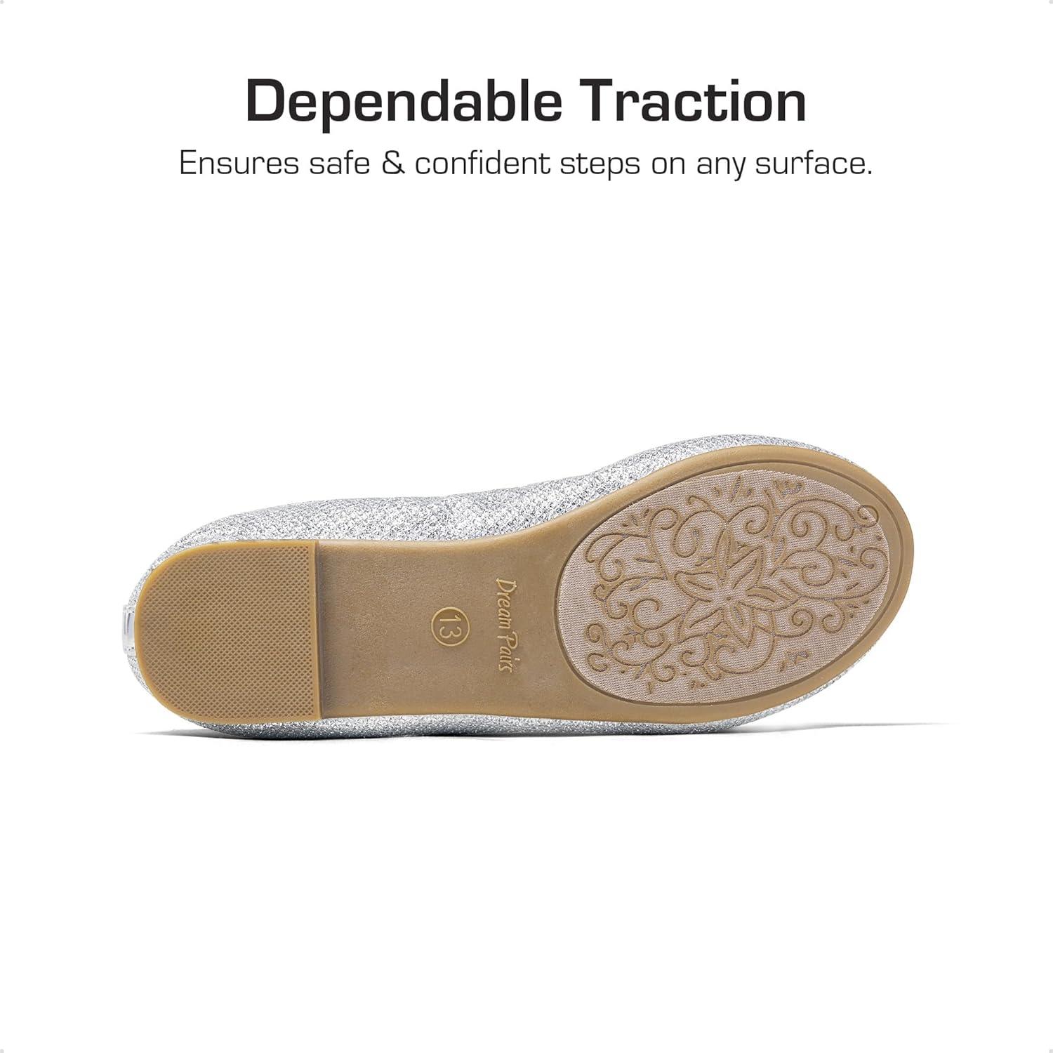 imageDREAM PAIRS Girls Dress Shoes Girls Ballerina Flat Ankle Strap Ballet Flats ToddlerLittle KidBig KidSilverGlitter