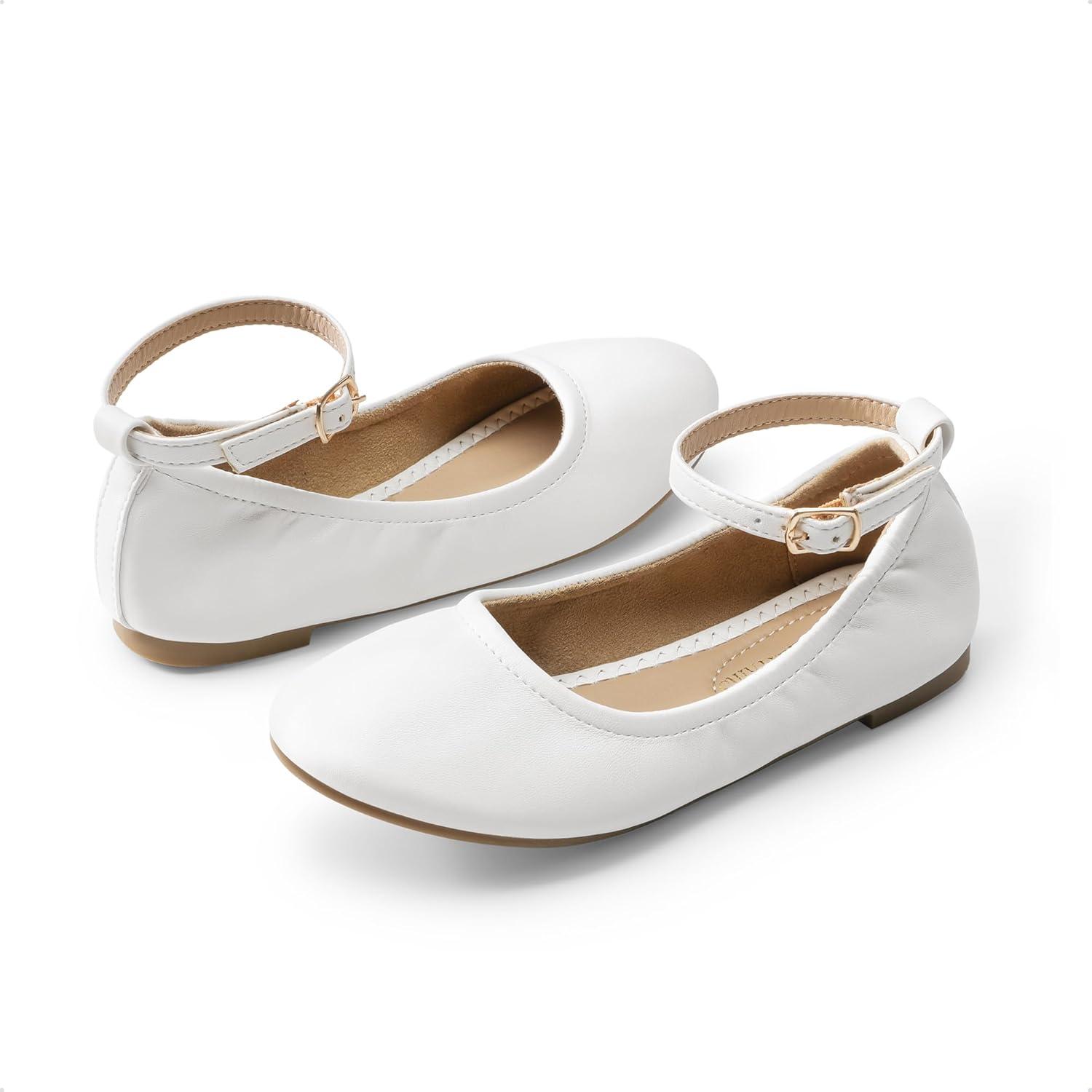 imageDREAM PAIRS Girls Dress Shoes Girls Ballerina Flat Ankle Strap Ballet Flats ToddlerLittle KidBig KidWhite