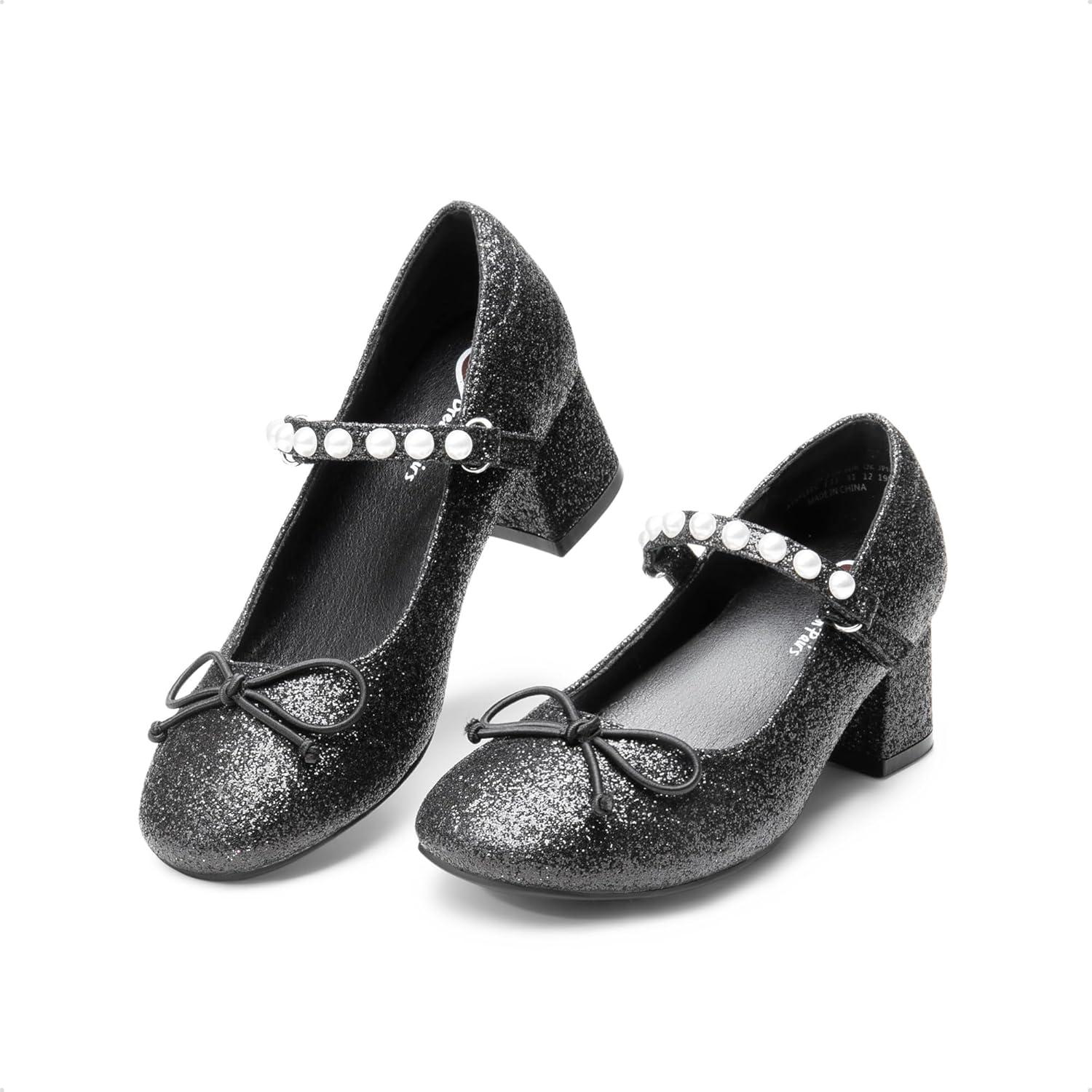 imageDREAM PAIRS Girls Dress Shoes High Heels Party Wedding Princess Pump for Little Big KidBlackglitter