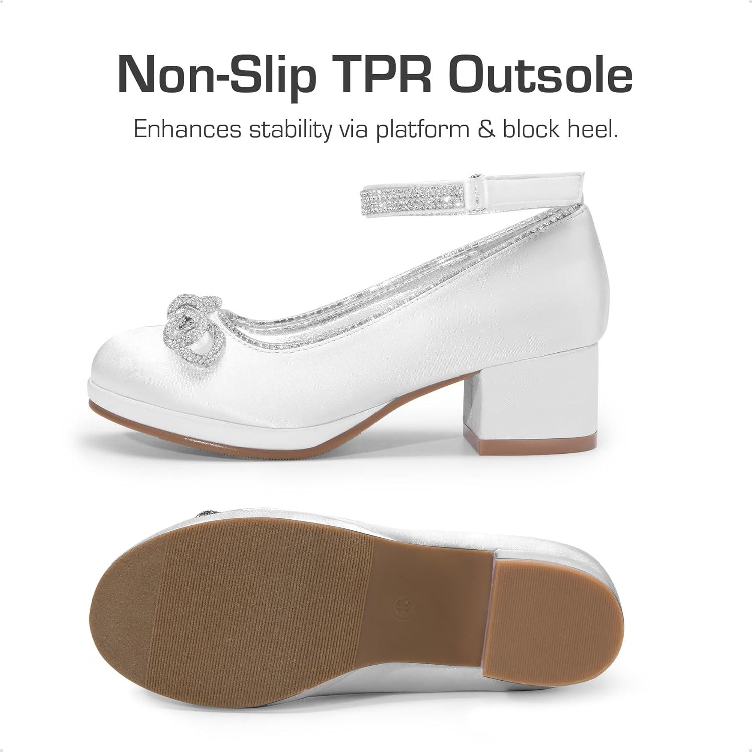 imageDREAM PAIRS Girls Dress Shoes Platform Chunky Heel Ankle Strap Princess Flats Flower Party Wedding Pump for Little Big KidWhite