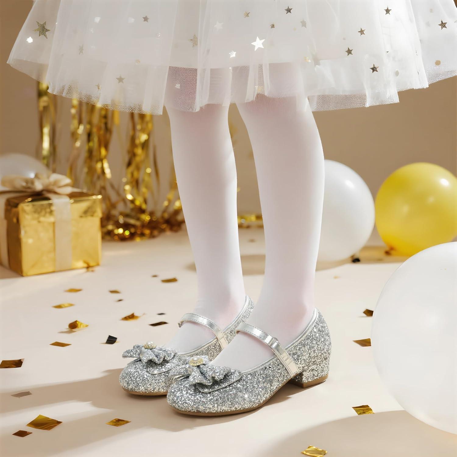 imageDREAM PAIRS Girls Dress Shoes Princess Shoes for Toddler Little Girl Mary Jane Low Heels Glitter Flower Party Wedding FootwearSliver
