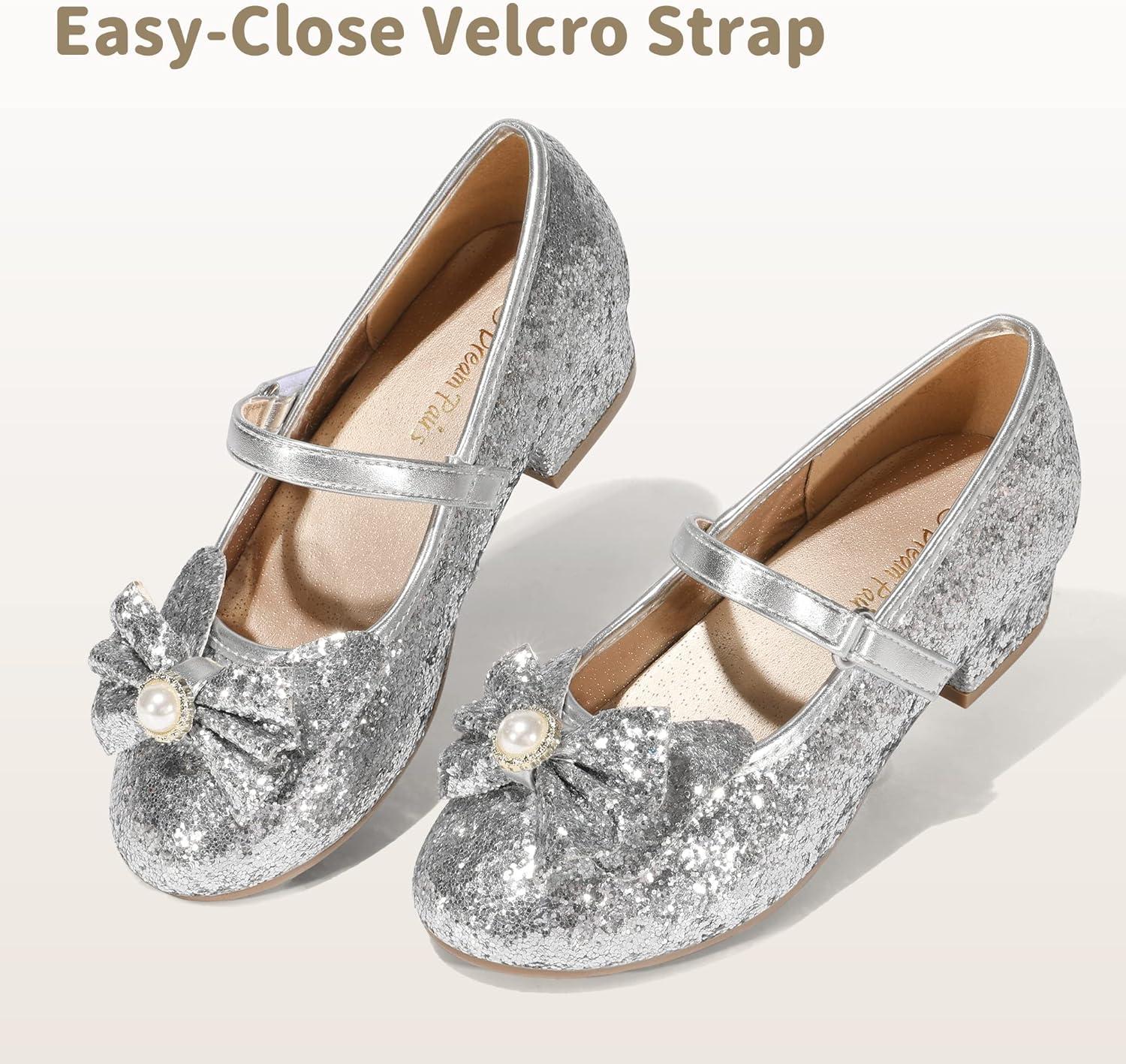imageDREAM PAIRS Girls Dress Shoes Princess Shoes for Toddler Little Girl Mary Jane Low Heels Glitter Flower Party Wedding FootwearSliver