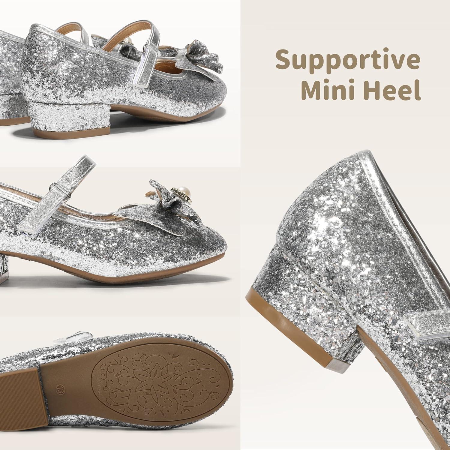 imageDREAM PAIRS Girls Dress Shoes Princess Shoes for Toddler Little Girl Mary Jane Low Heels Glitter Flower Party Wedding FootwearSliver