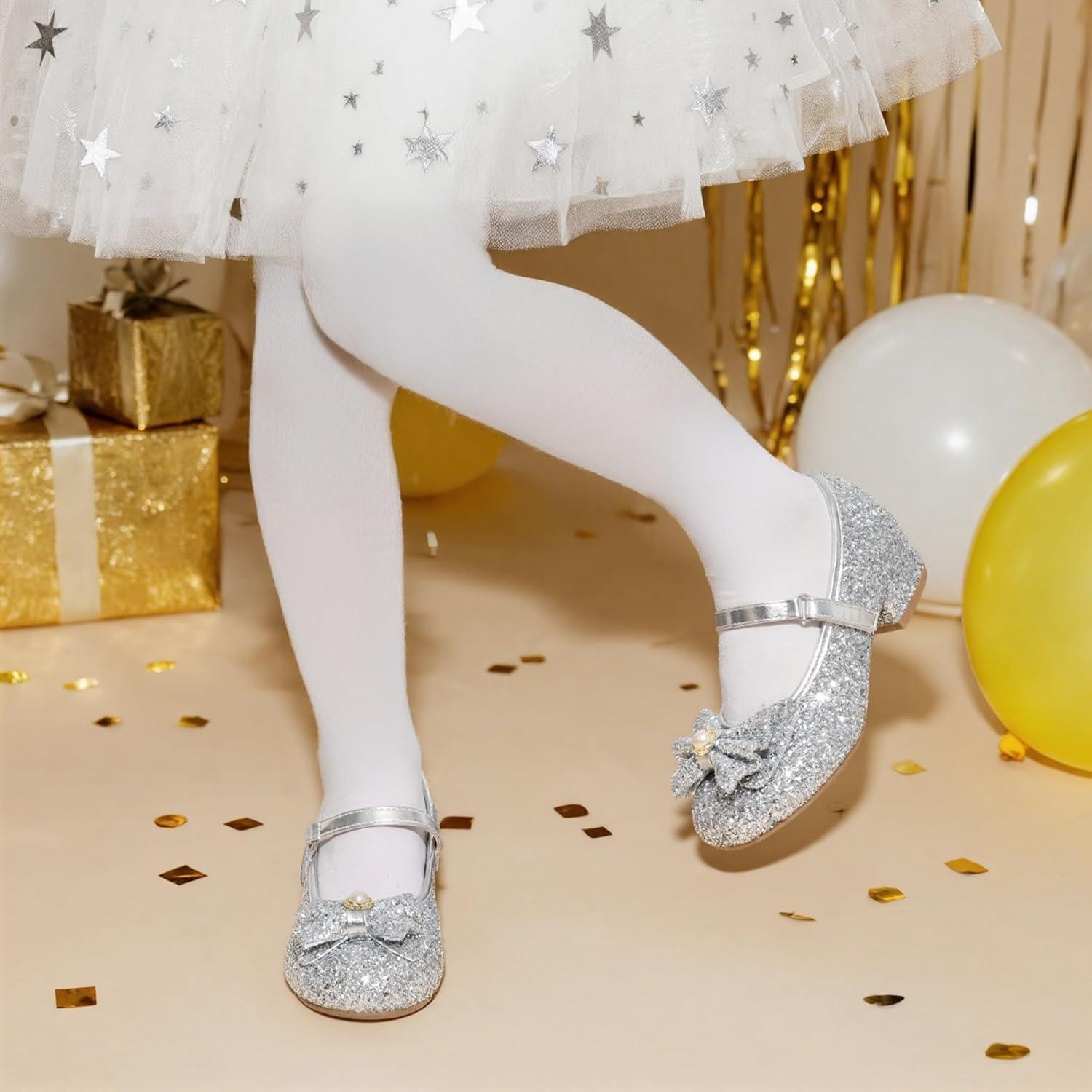 imageDREAM PAIRS Girls Dress Shoes Princess Shoes for Toddler Little Girl Mary Jane Low Heels Glitter Flower Party Wedding FootwearSliver