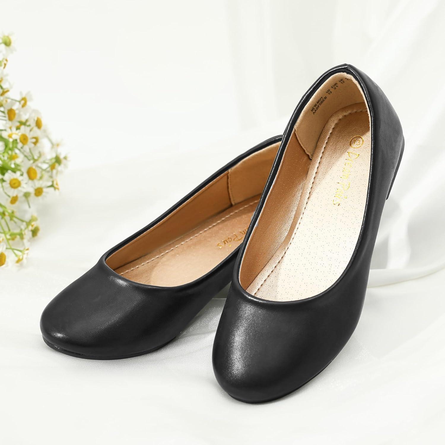 imageDREAM PAIRS Girls Dress Shoes Slip on Ballerina Flats for WeddingPartyBlackPu