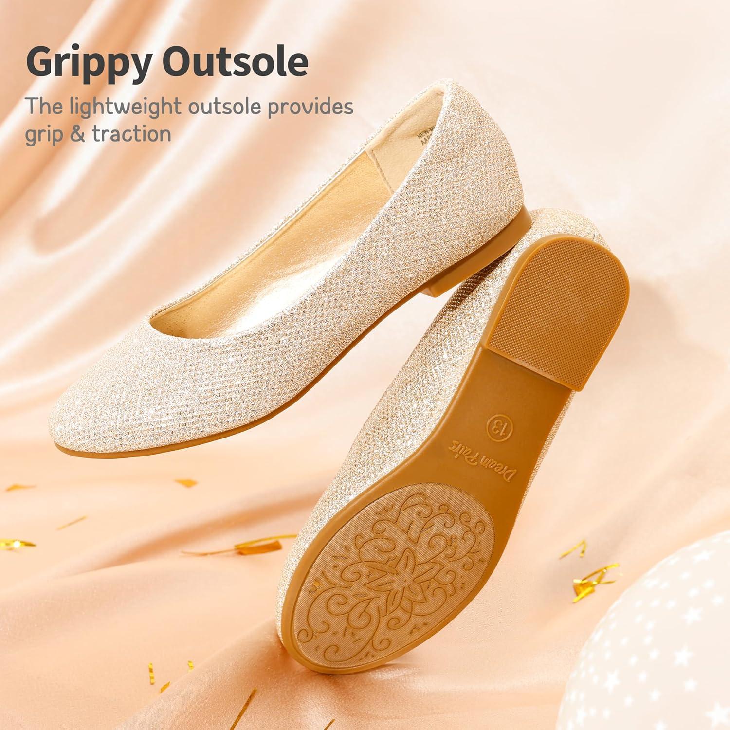 imageDREAM PAIRS Girls Dress Shoes Slip on Ballerina Flats for WeddingPartyGoldGlitter