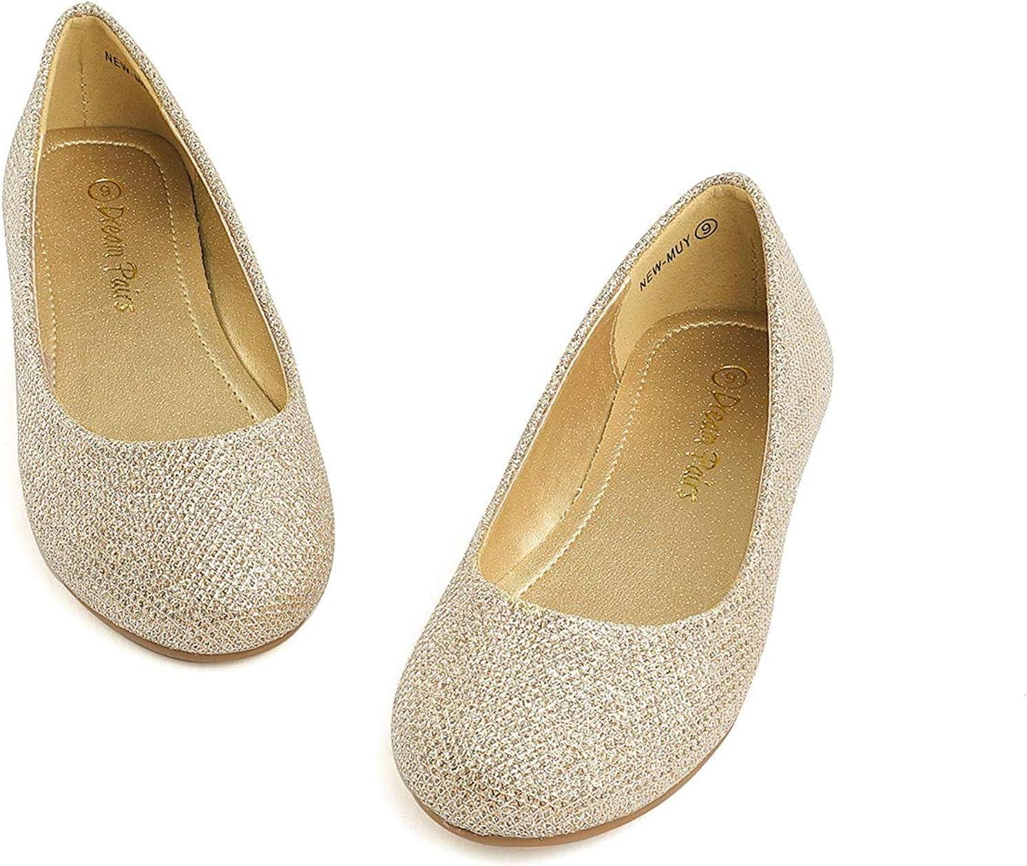 imageDREAM PAIRS Girls Dress Shoes Slip on Ballerina Flats for WeddingPartyGoldGlitter