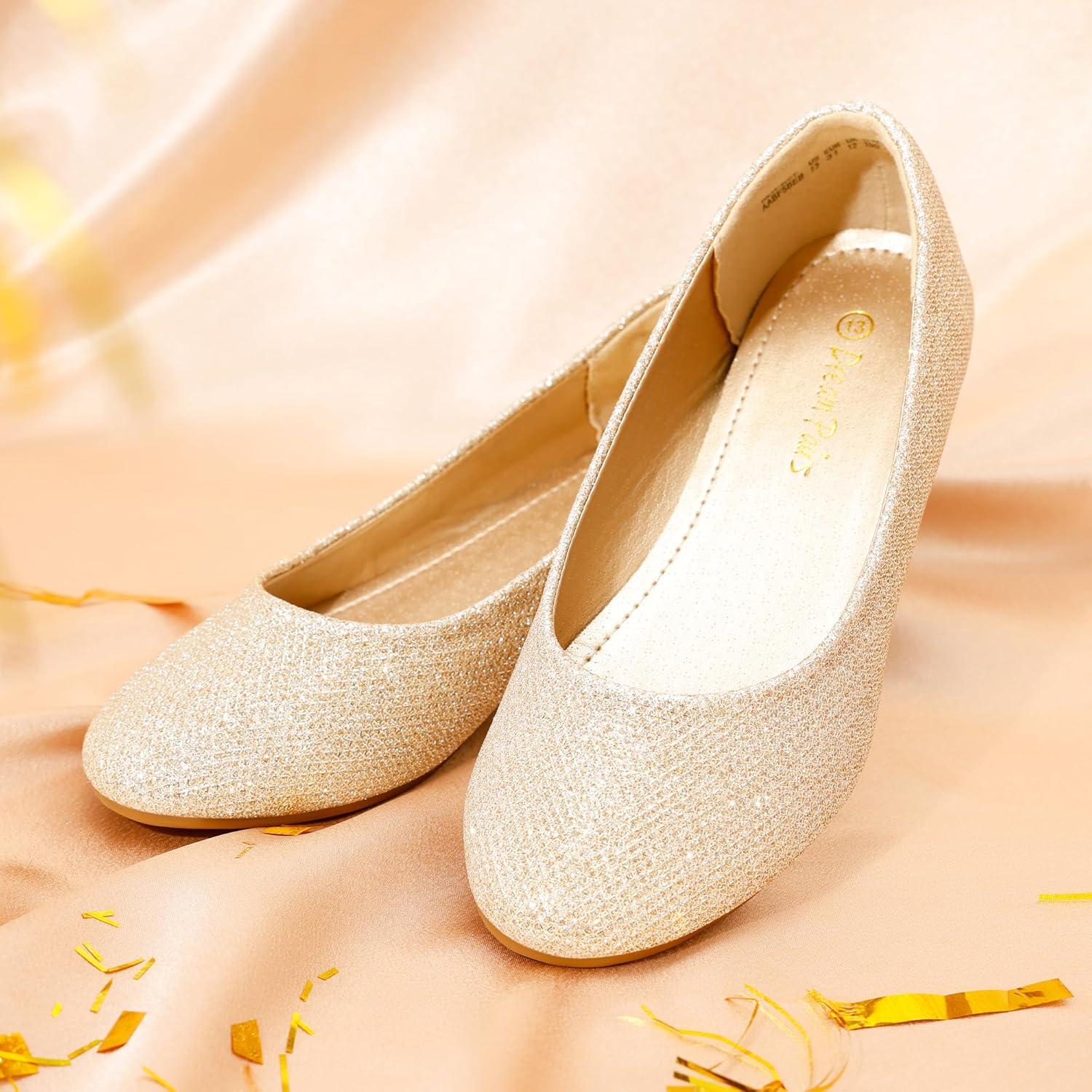imageDREAM PAIRS Girls Dress Shoes Slip on Ballerina Flats for WeddingPartyGoldGlitter
