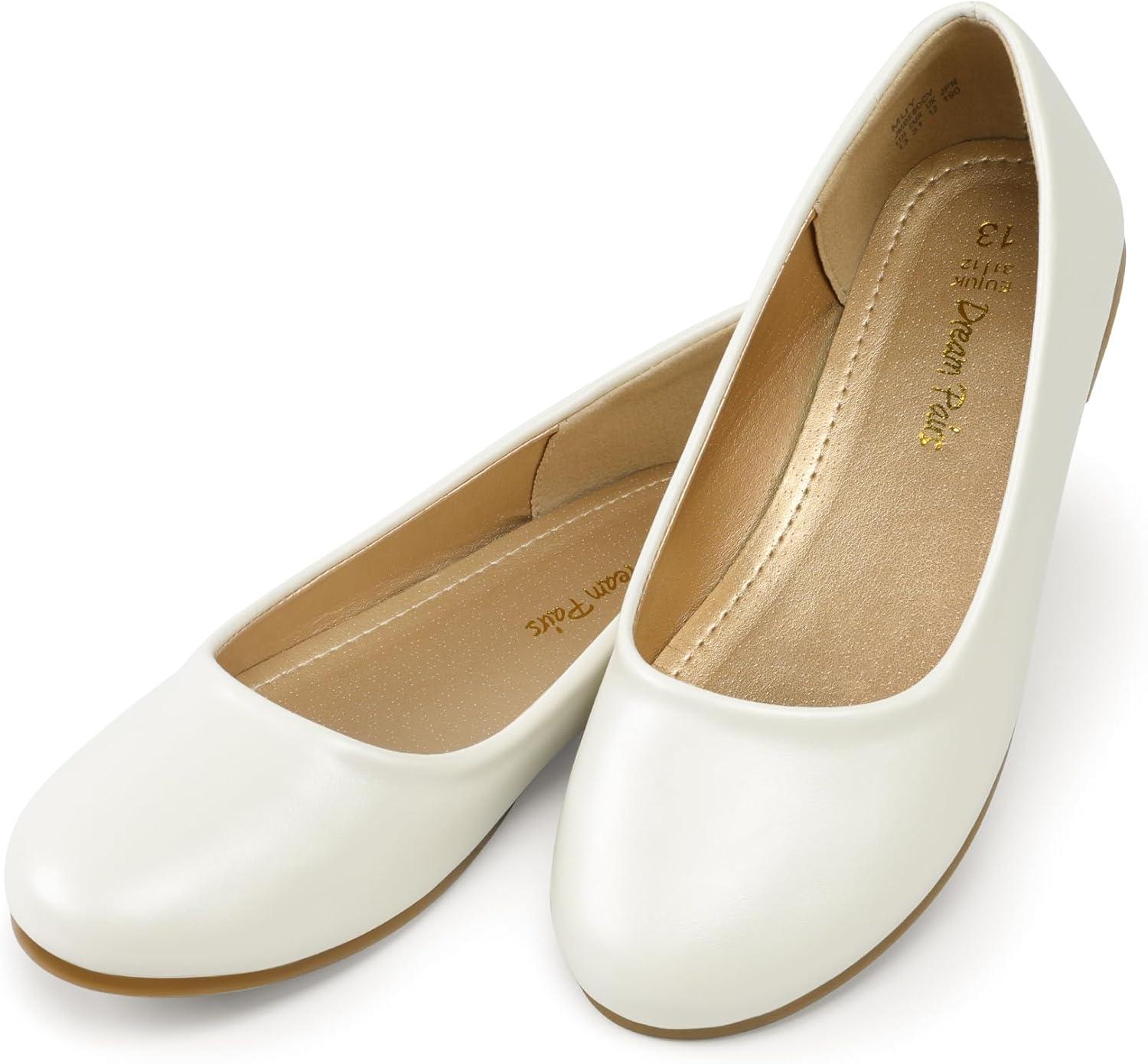 imageDREAM PAIRS Girls Dress Shoes Slip on Ballerina Flats for WeddingPartyIvoryPu