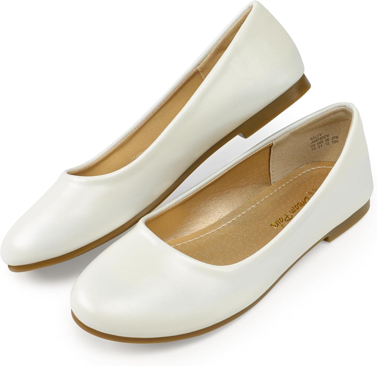 imageDREAM PAIRS Girls Dress Shoes Slip on Ballerina Flats for WeddingPartyIvoryPu