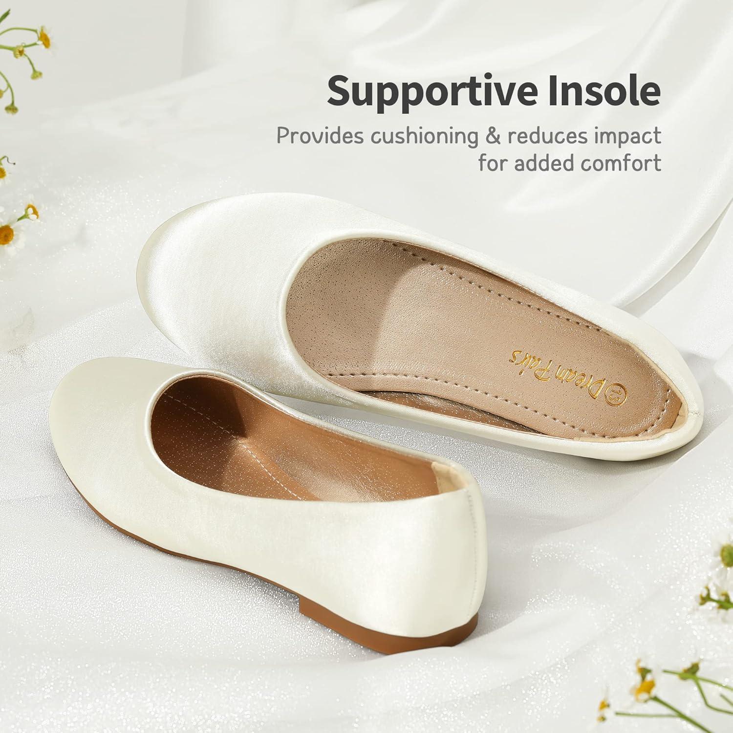 imageDREAM PAIRS Girls Dress Shoes Slip on Ballerina Flats for WeddingPartyIvorySatin